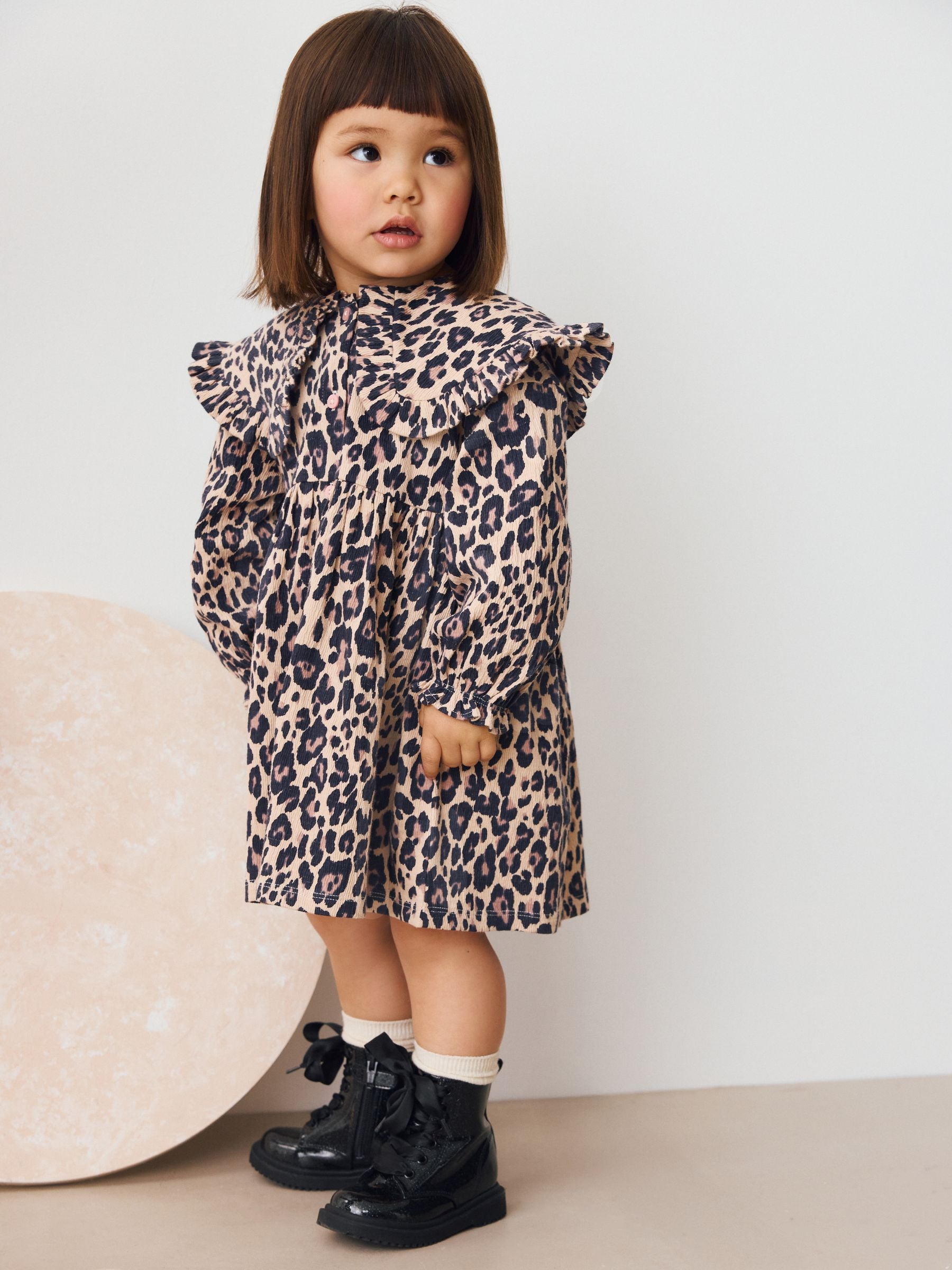 Leopard Print Long Sleeve Collared Dress (3mths-7yrs)