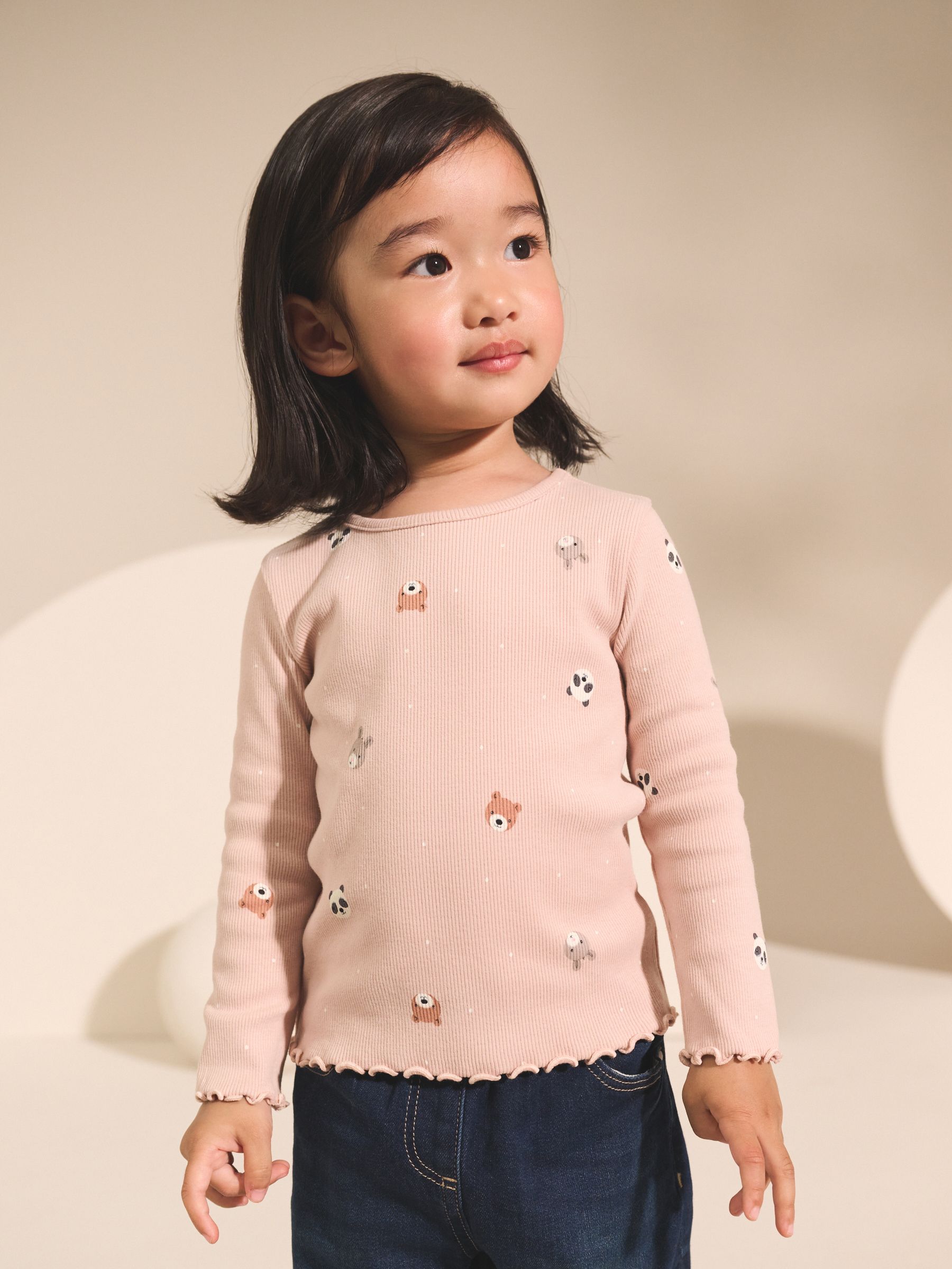 Navy/Ginger Long Sleeve Rib Tops 5 Pack (3mths-7yrs)