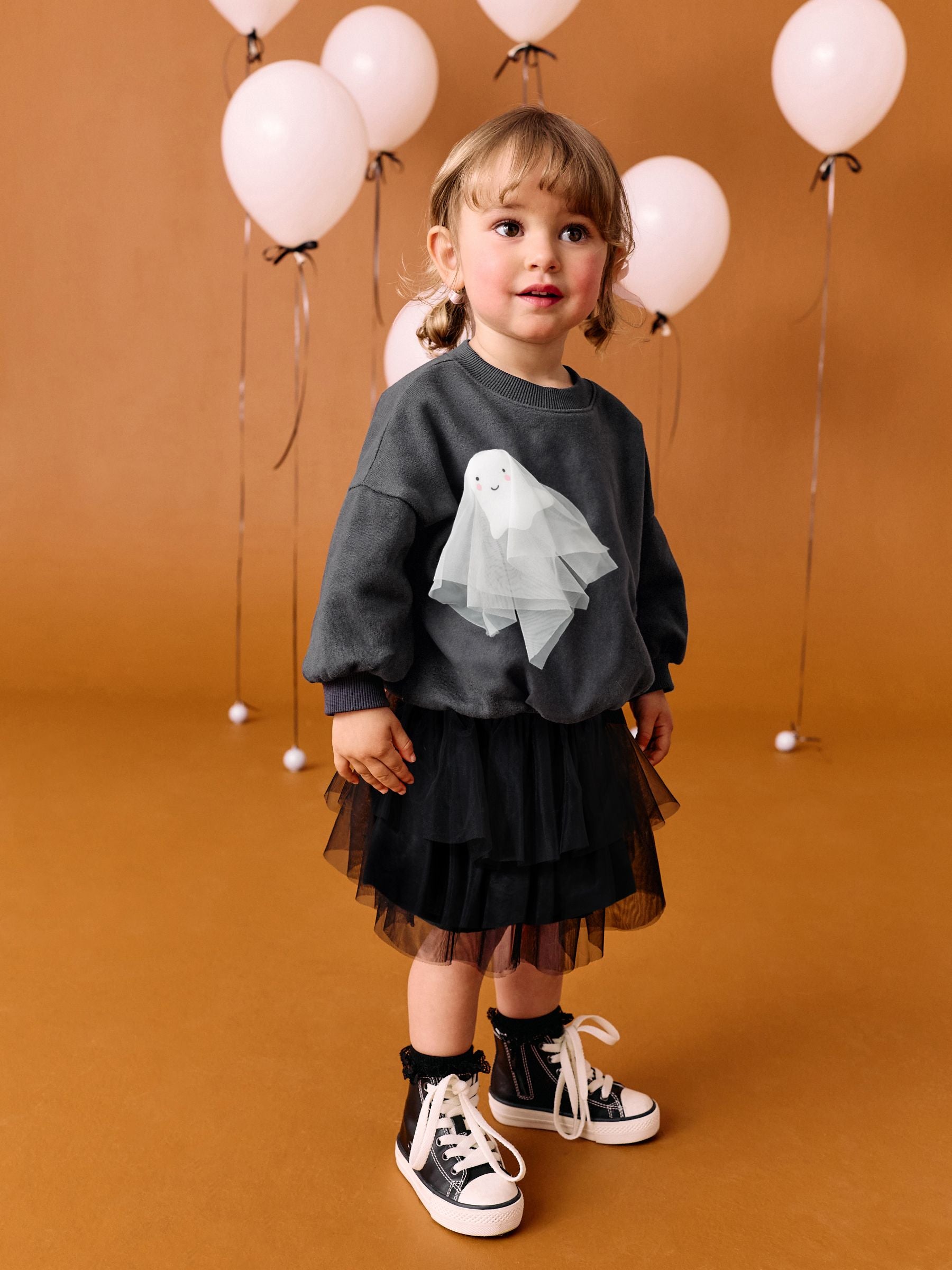 Charcoal Grey Halloween Ghost Crew Neck Sweatshirt (3mths-7yrs)