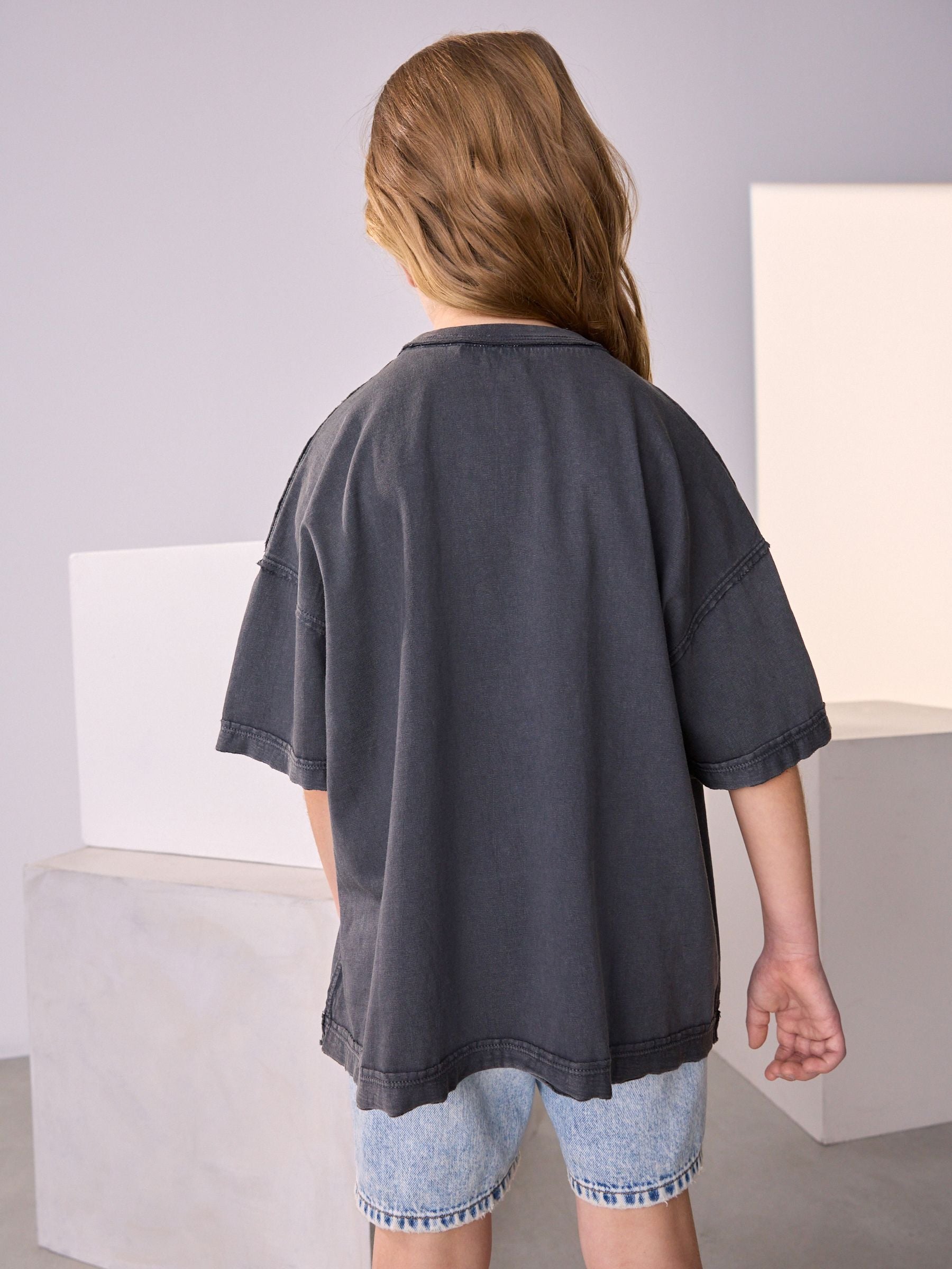 Grey Celestial Oversized Graphic Print T-Shirt (3-16yrs)