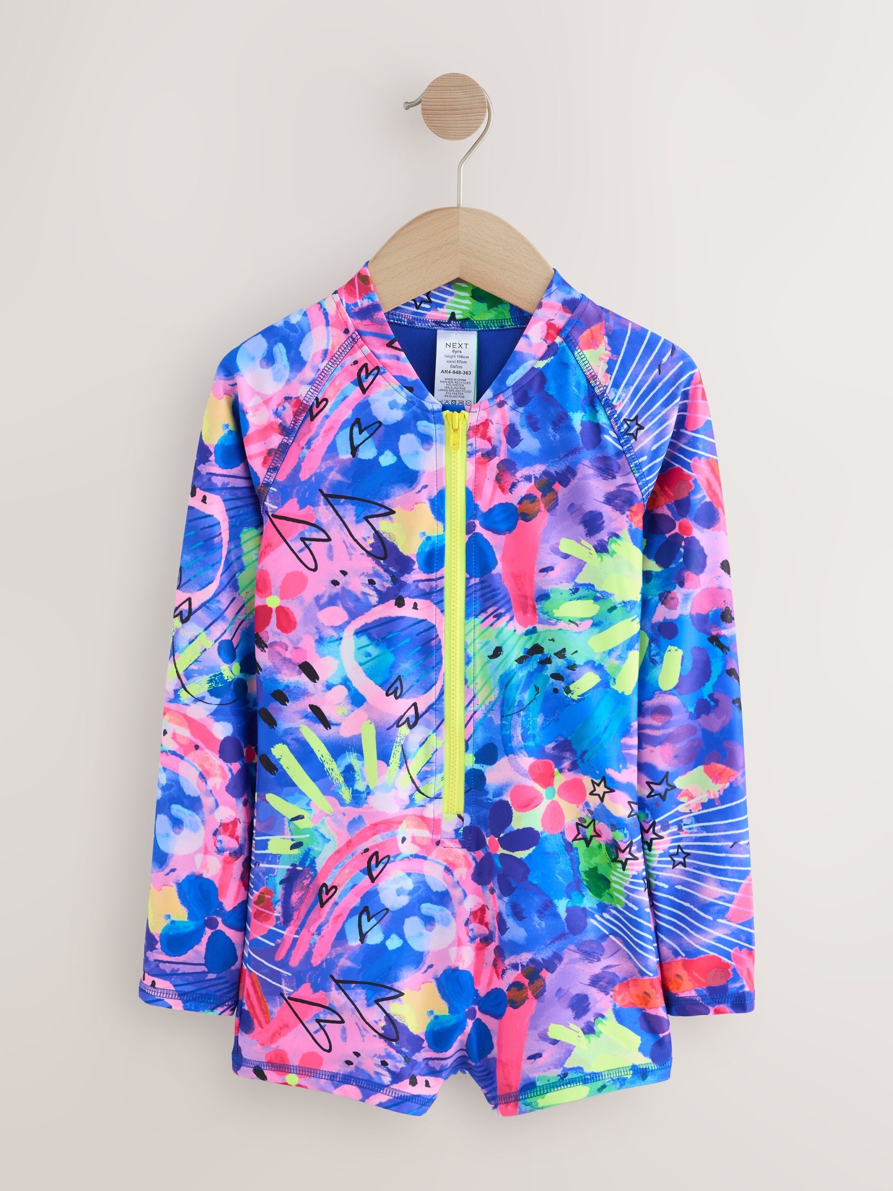 Blue Graffiti Long Sleeved Shortie Swimsuit (3-16yrs)