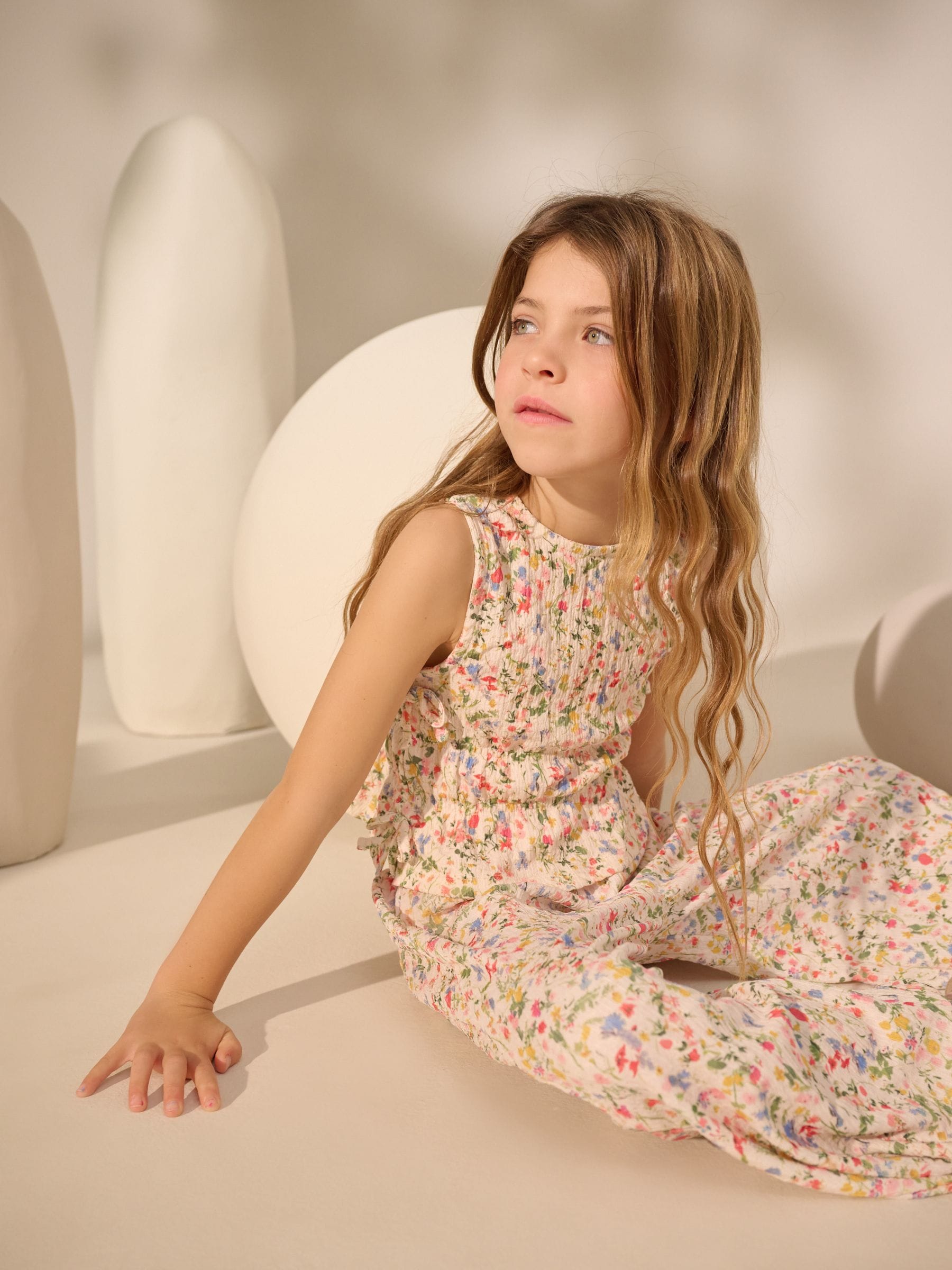 Ecru Floral Ditsy Top and Wide Leg Trousers Set (3-16yrs)