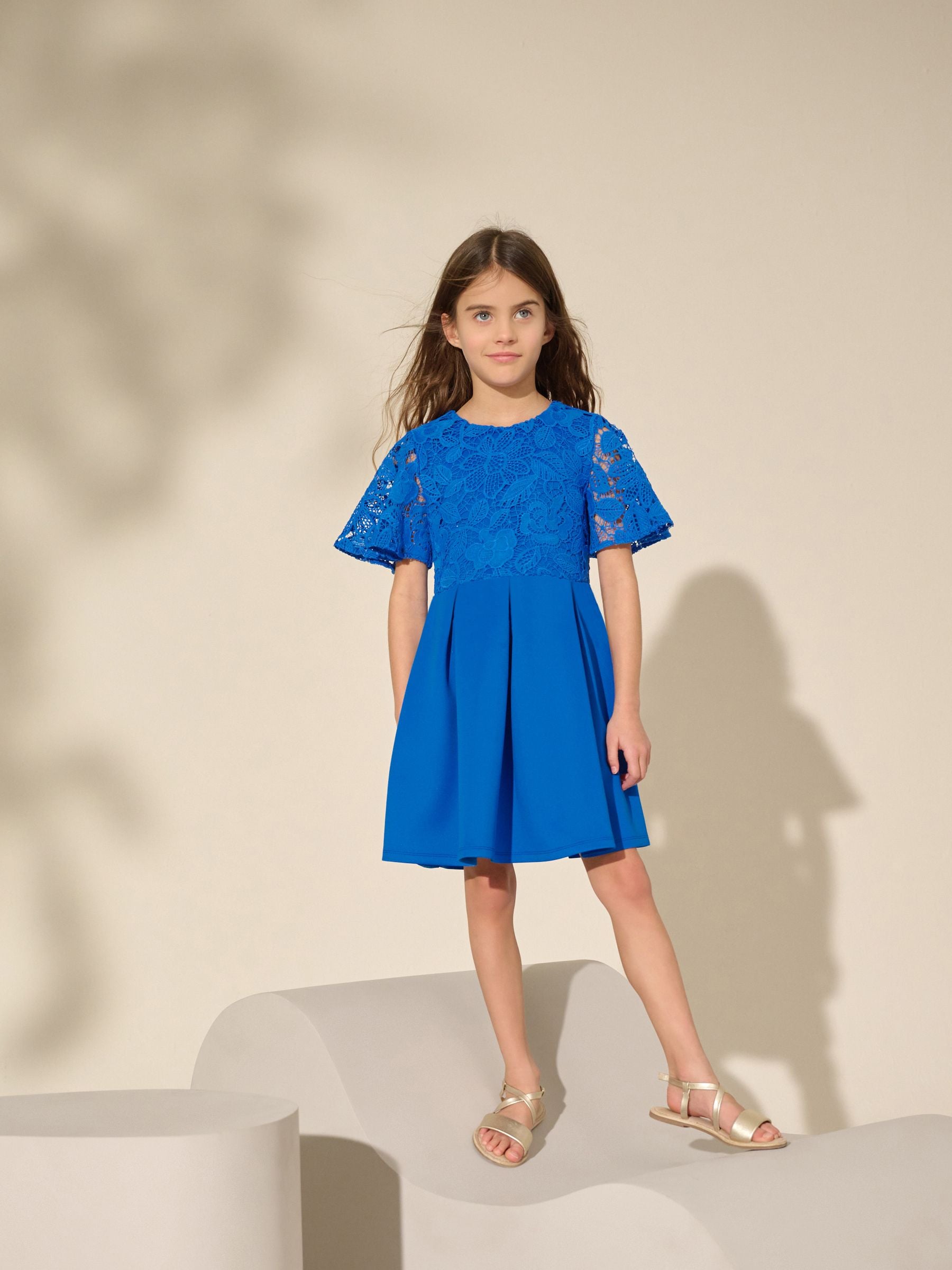 Cobalt Blue Lace Scuba Dress (3-16yrs)