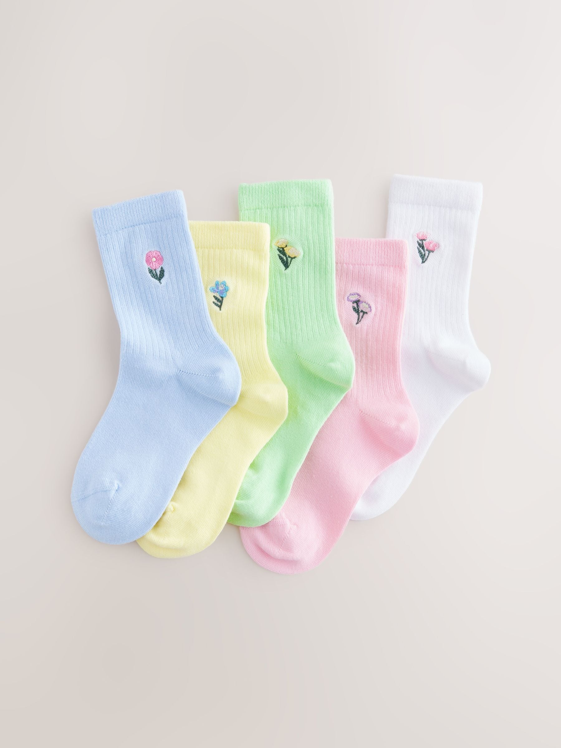 Multi 5 Pack Cotton Rich Embroidered Ankle Socks