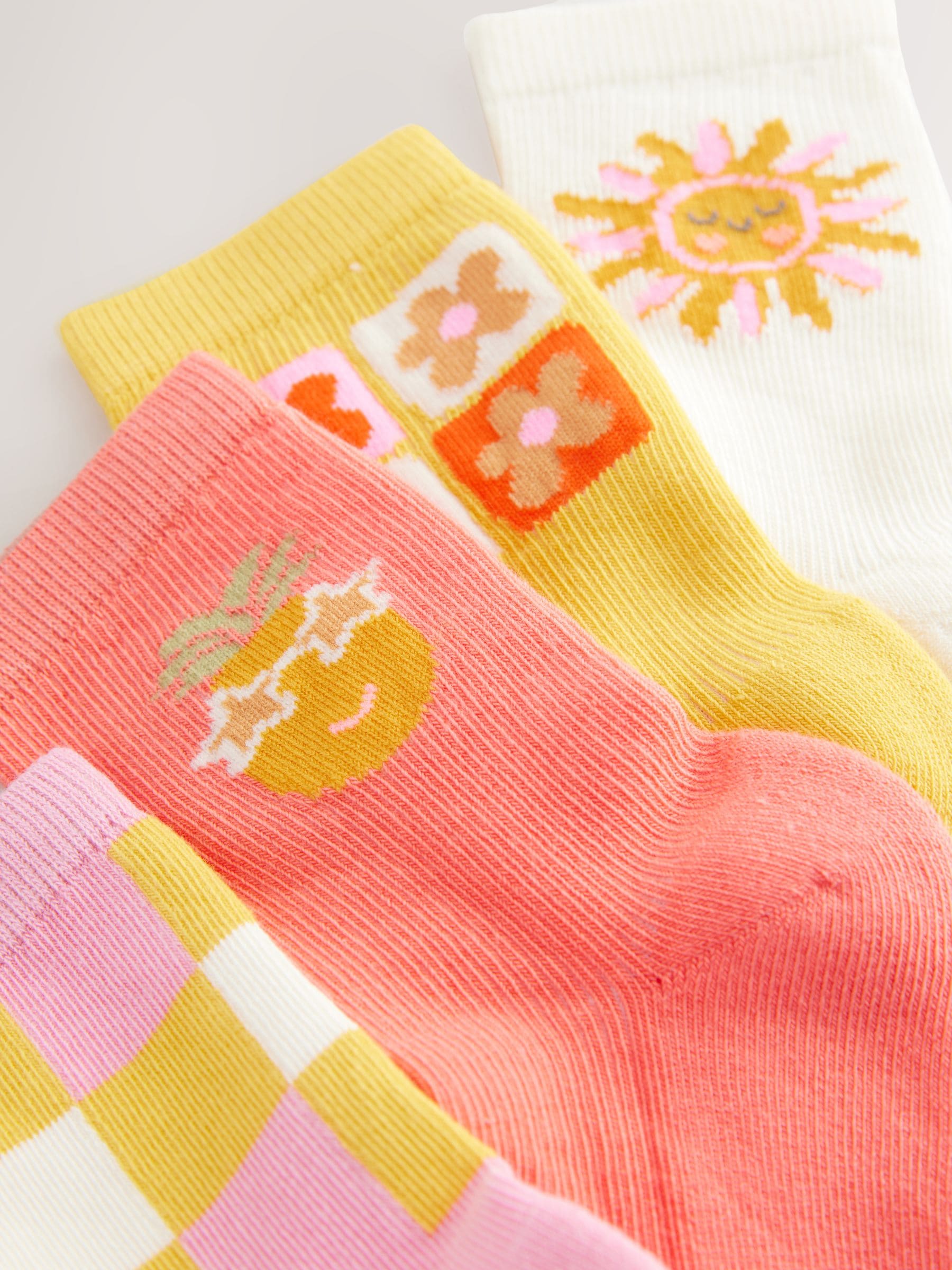 Pink/Yellow 4 Pack Cotton Rich Ankle Socks