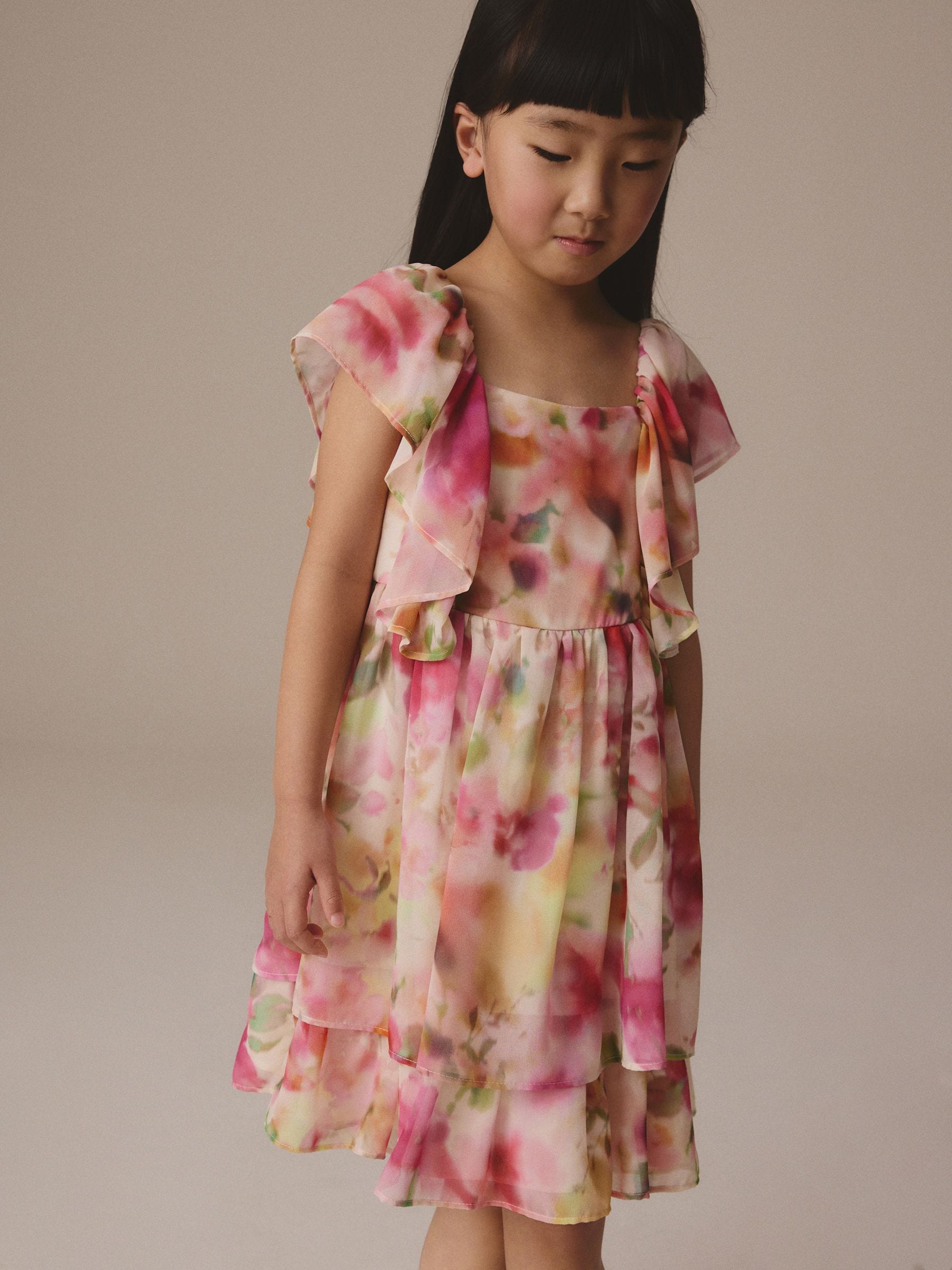 Pink Printed Chiffon Dress (3-16yrs)
