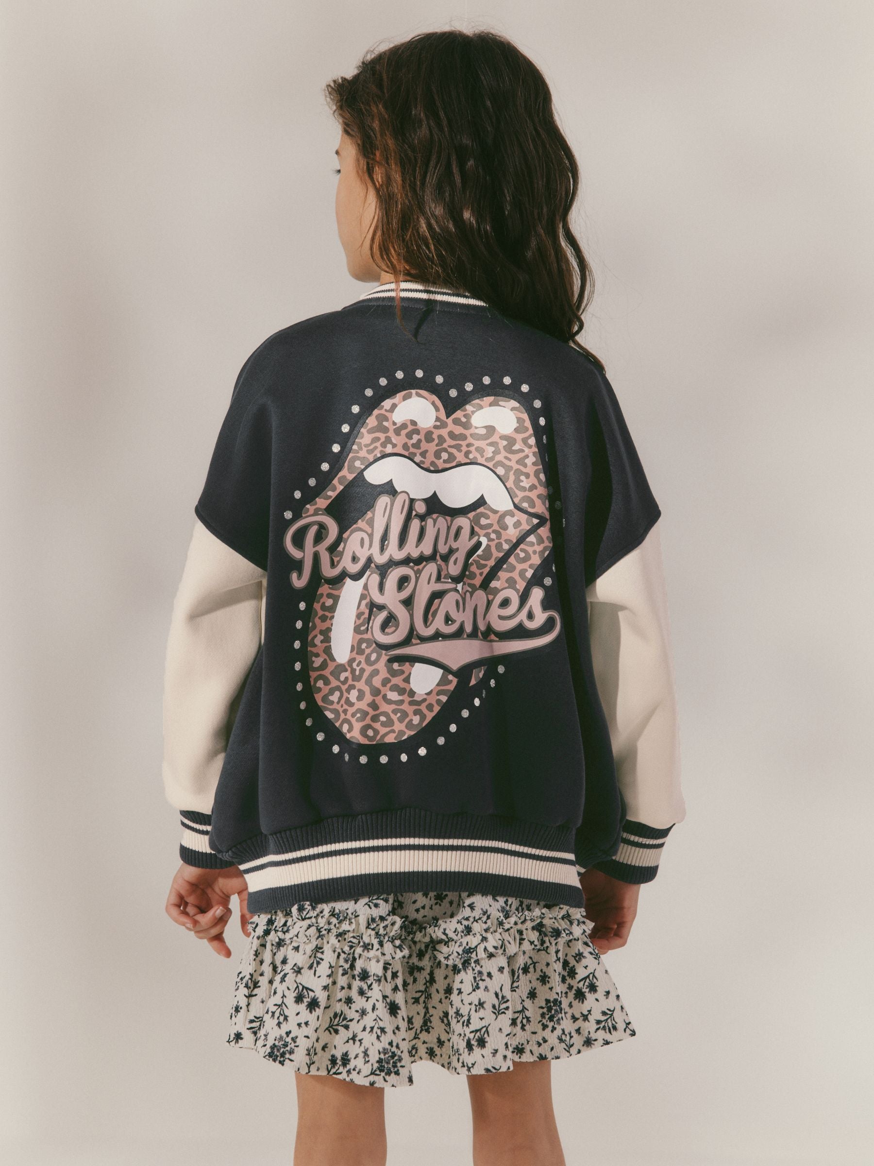 Black/White Rolling Stones Varsity Embroidered Jacket (3-16yrs)
