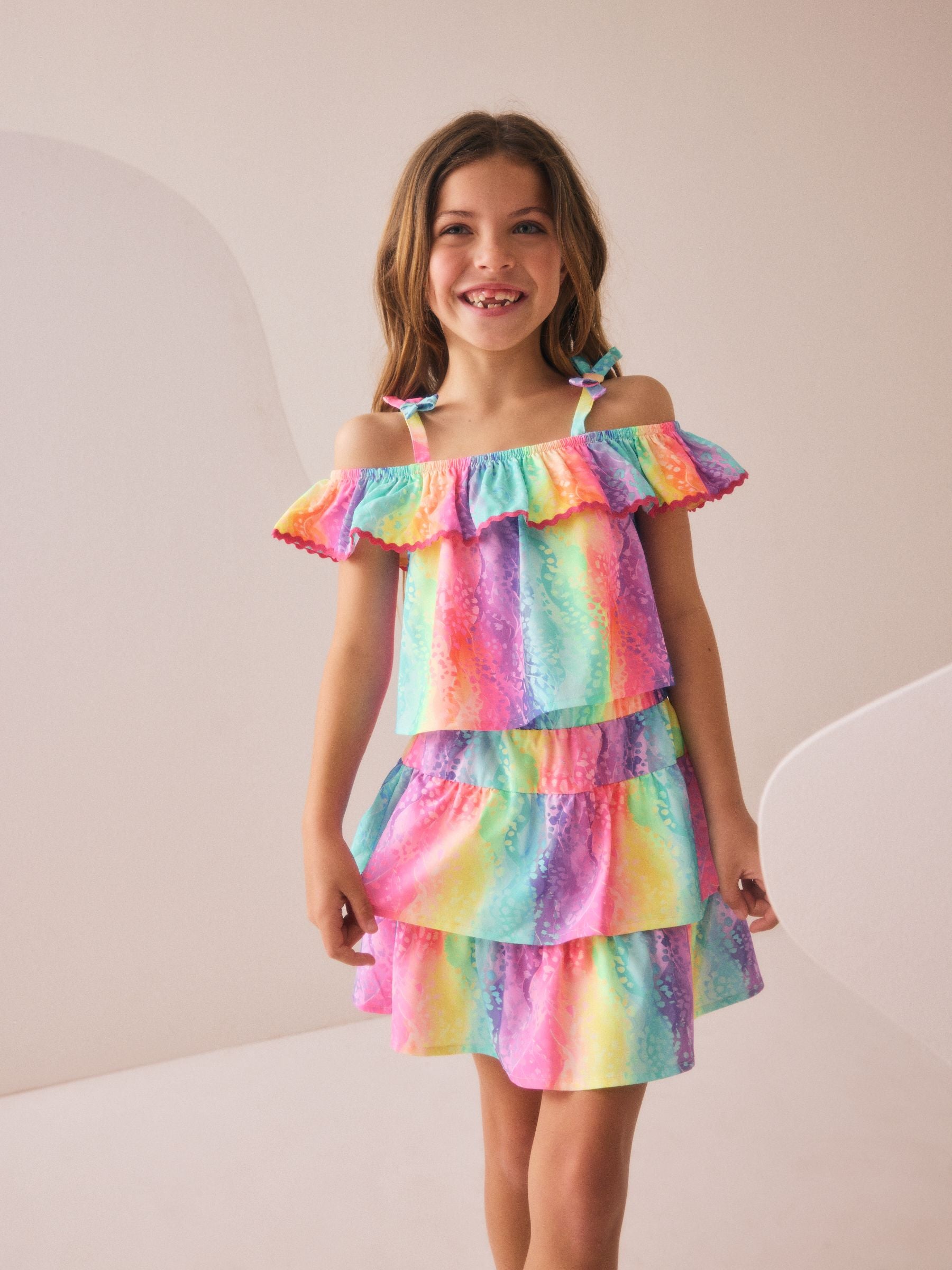 Rainbow Animal Print Ruffle Top And Skirt Set (3-16yrs)