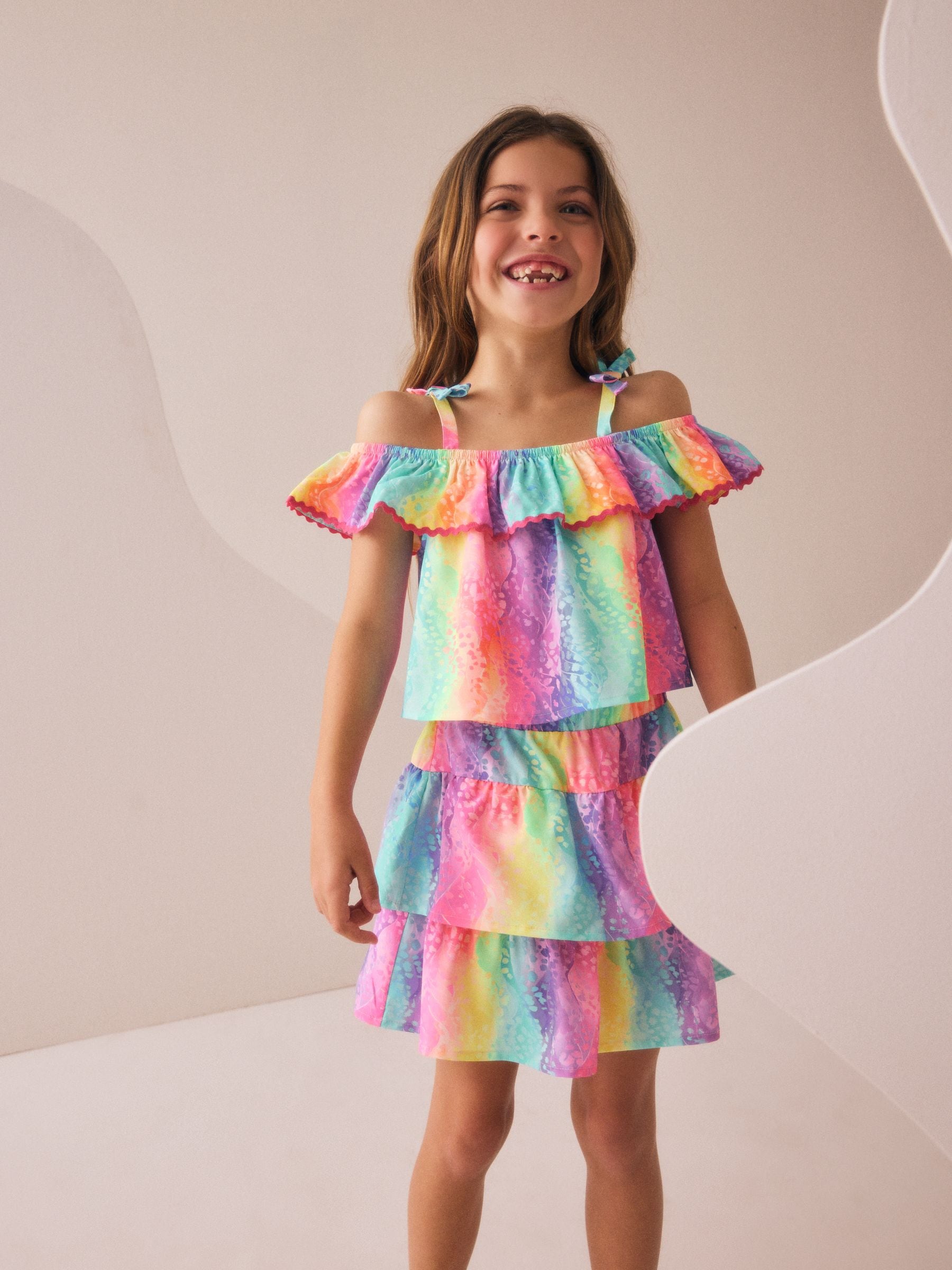 Rainbow Animal Print Ruffle Top And Skirt Set (3-16yrs)
