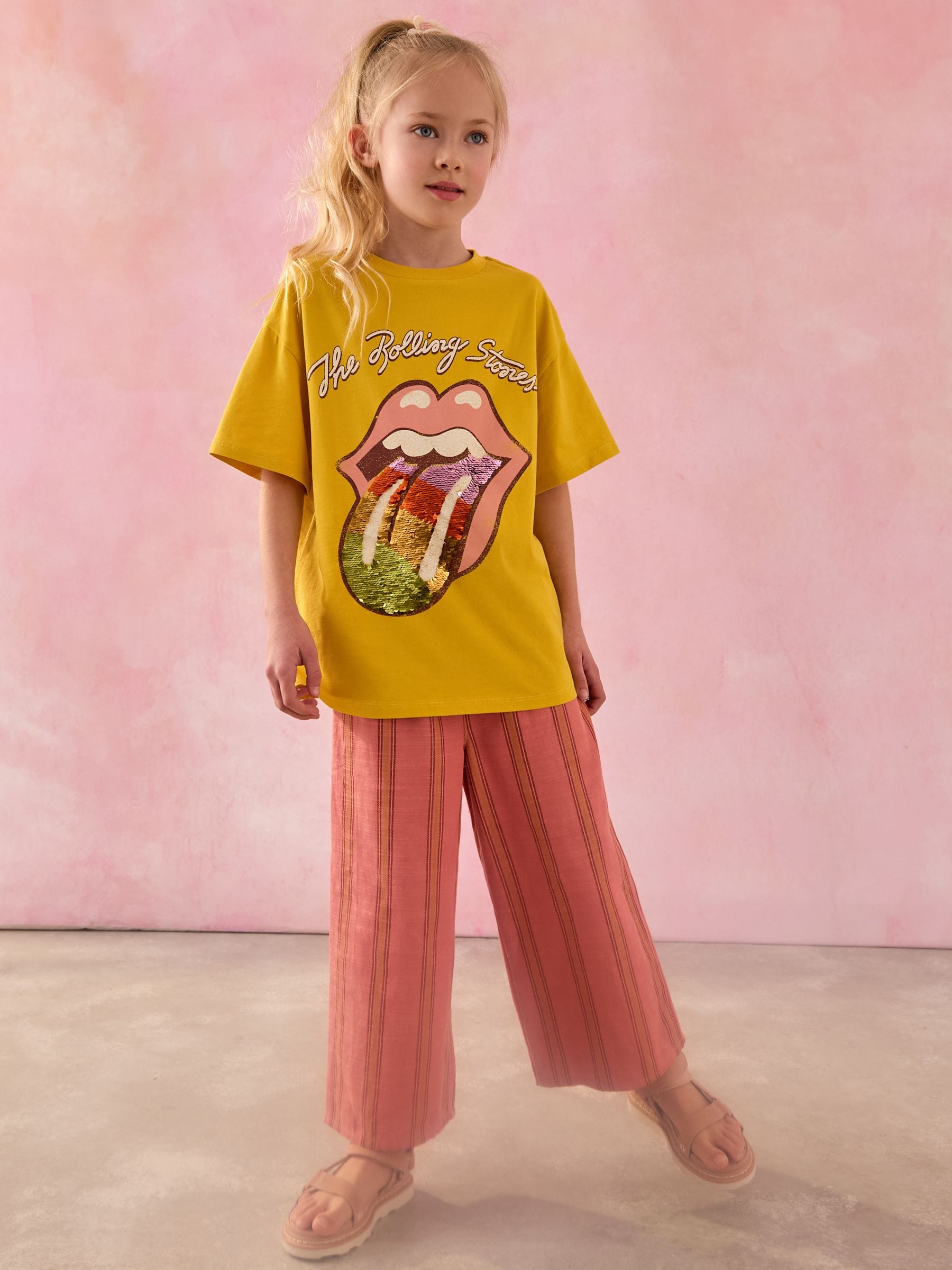 Ochre Yellow Oversized Rolling Stones Band License T-Shirt (3-16yrs)