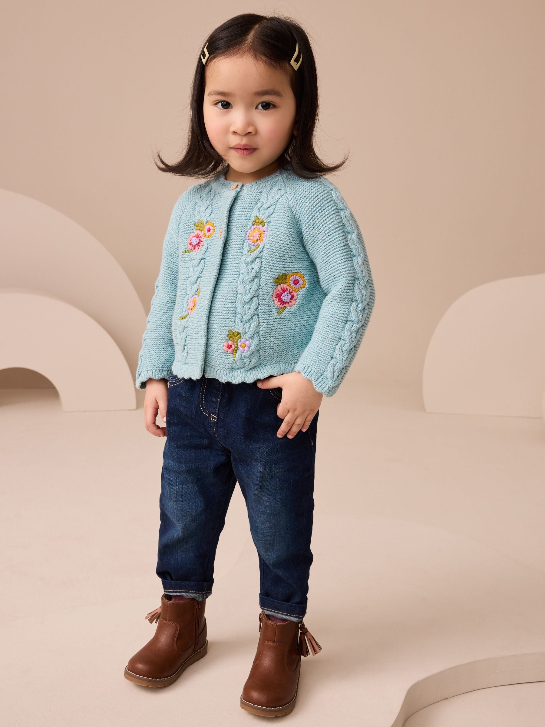 Blue Floral Print Embellished Cardigan (3mths-7yrs)