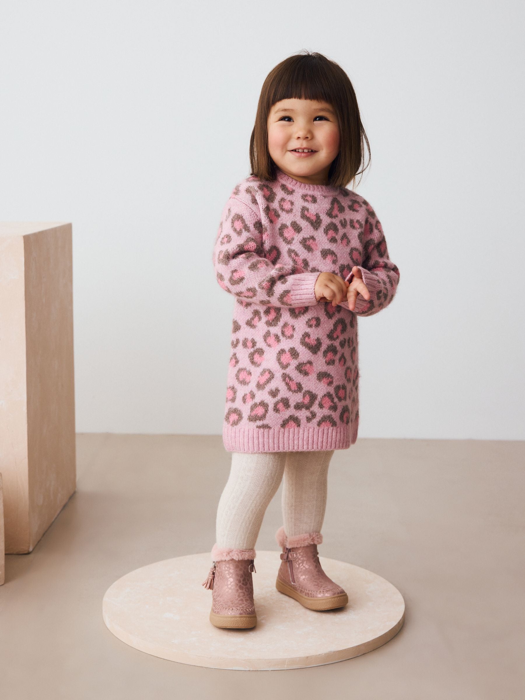 Pink Leopard Print Jumper Dress (3mths-7yrs)
