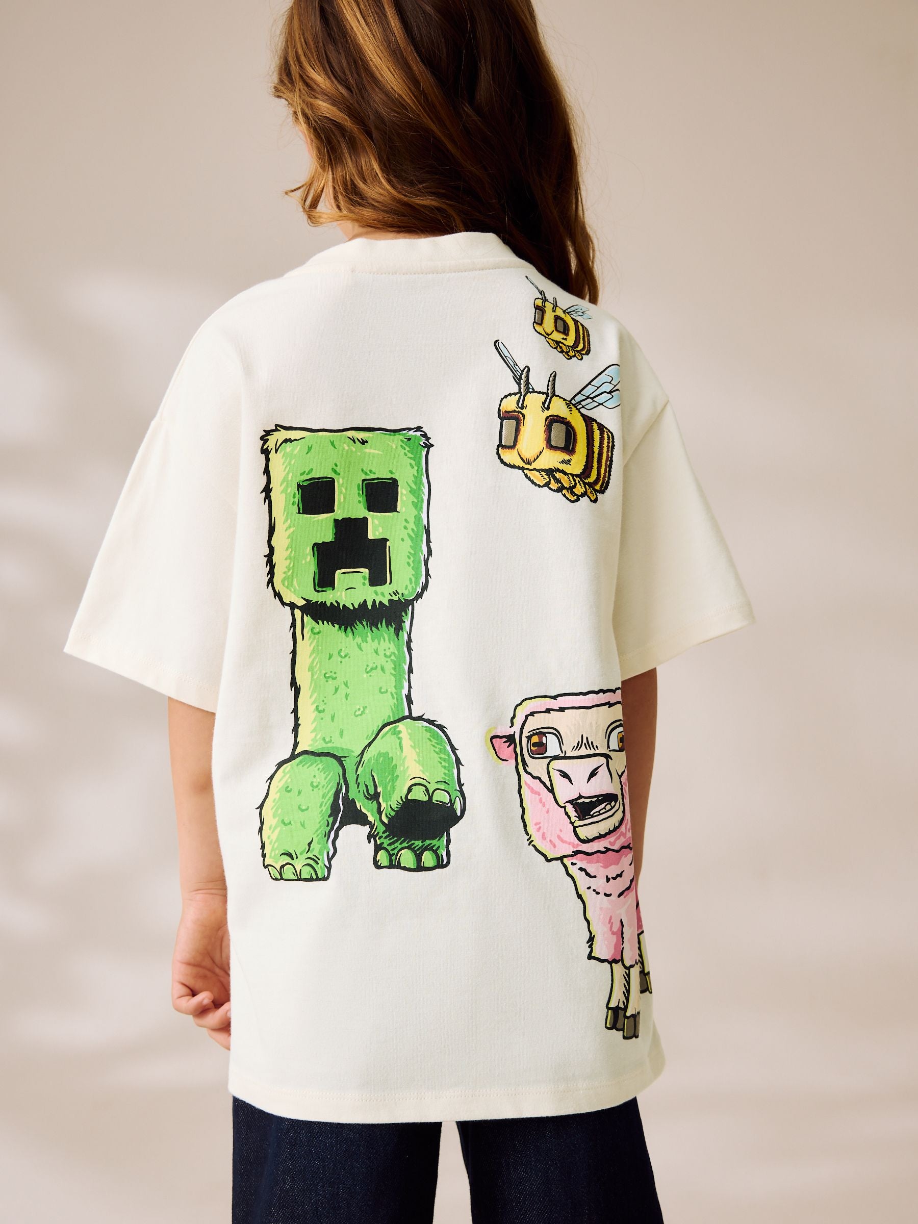 Cream Oversized Minecraft License Graphic Print 100% Cotton T-Shirt (3-16yrs)