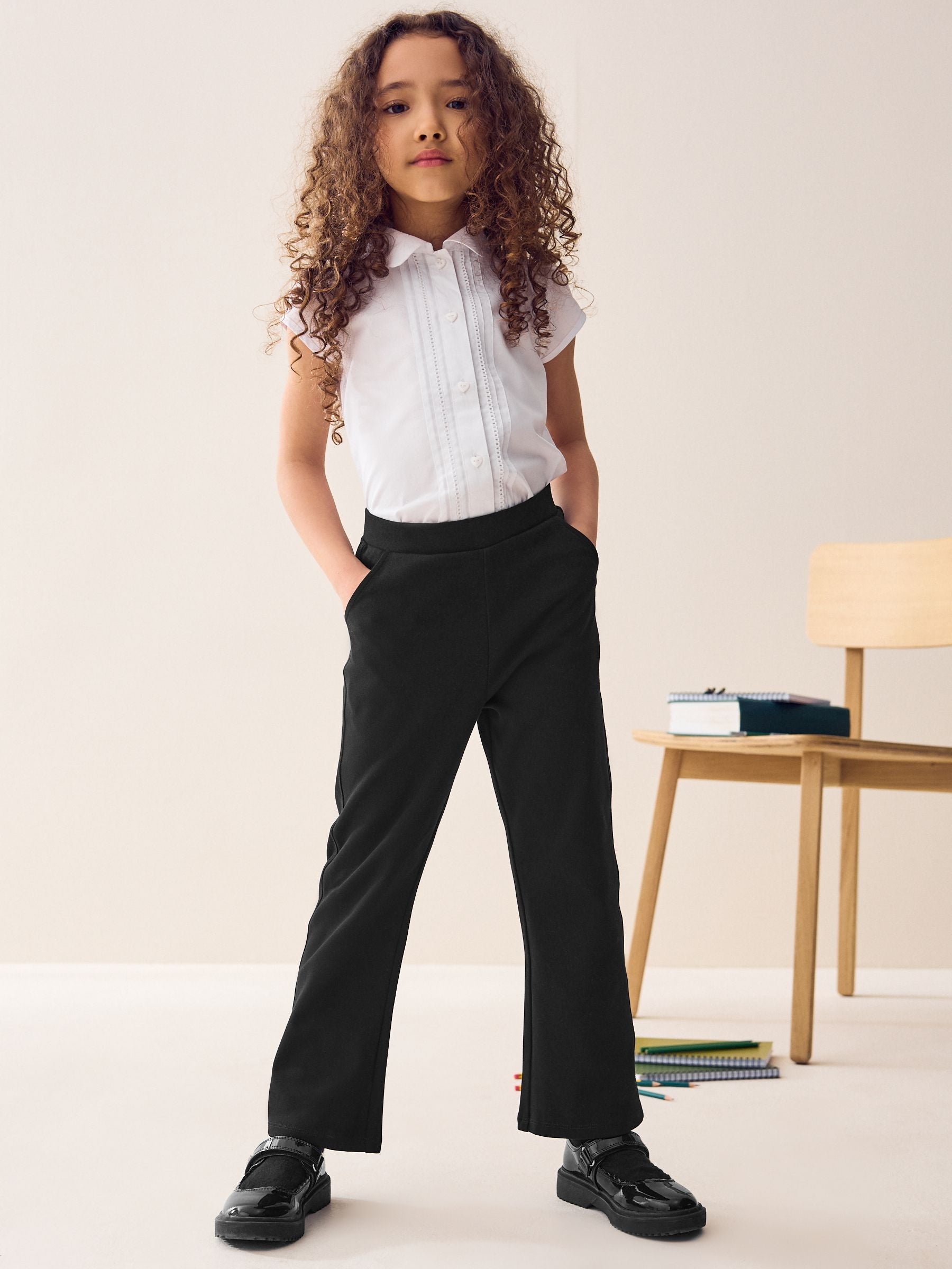 Black Pull-On Cotton Rich Stretch Flared School Trousers (3-17yrs)