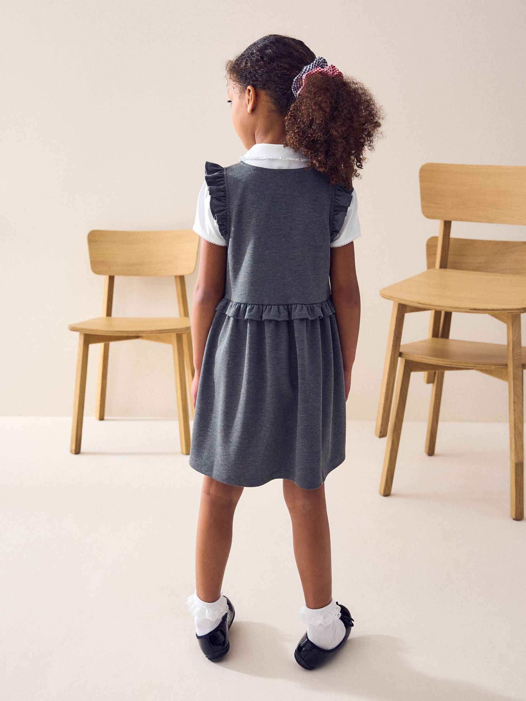Grey Jersey Stretch Frill School Pinafor (3-14yrs)