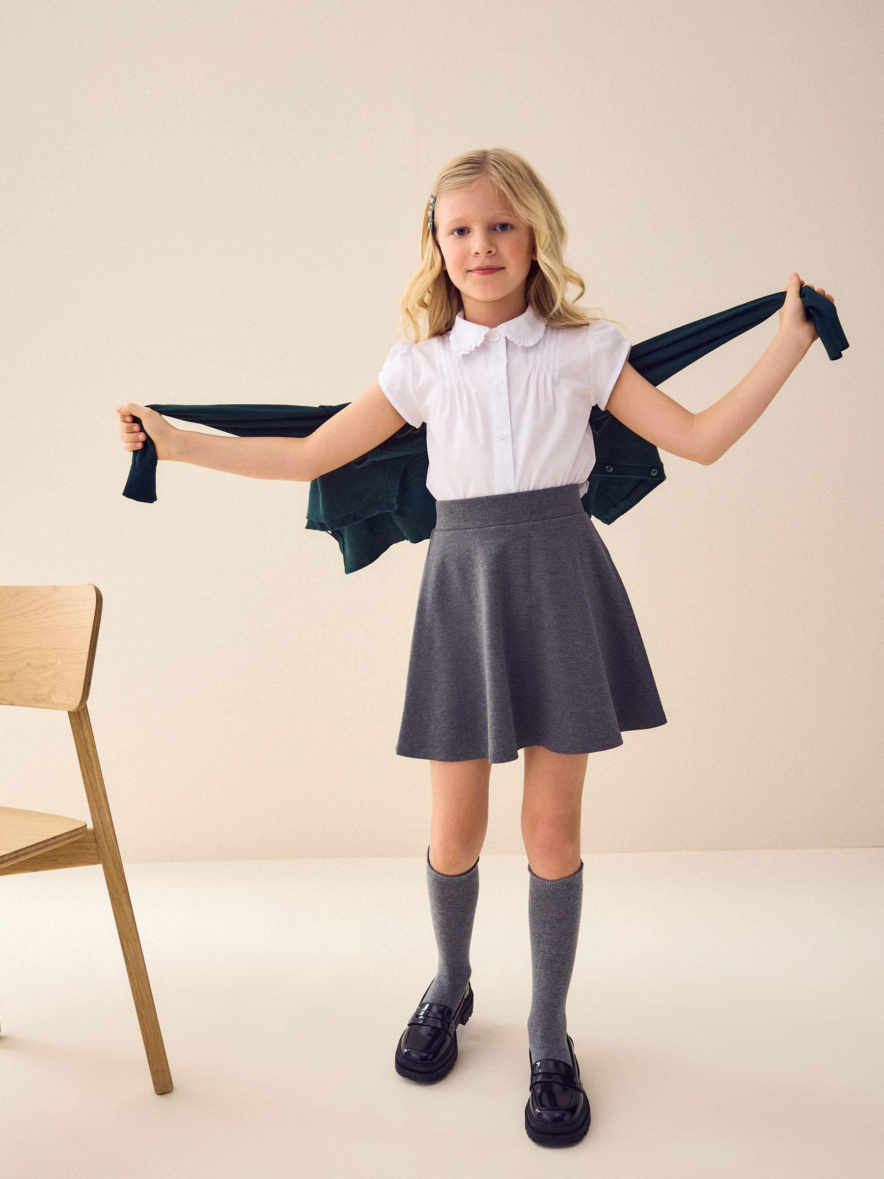 White Short Sleeve Ruffle Collar School Shirt (3-15yrs)