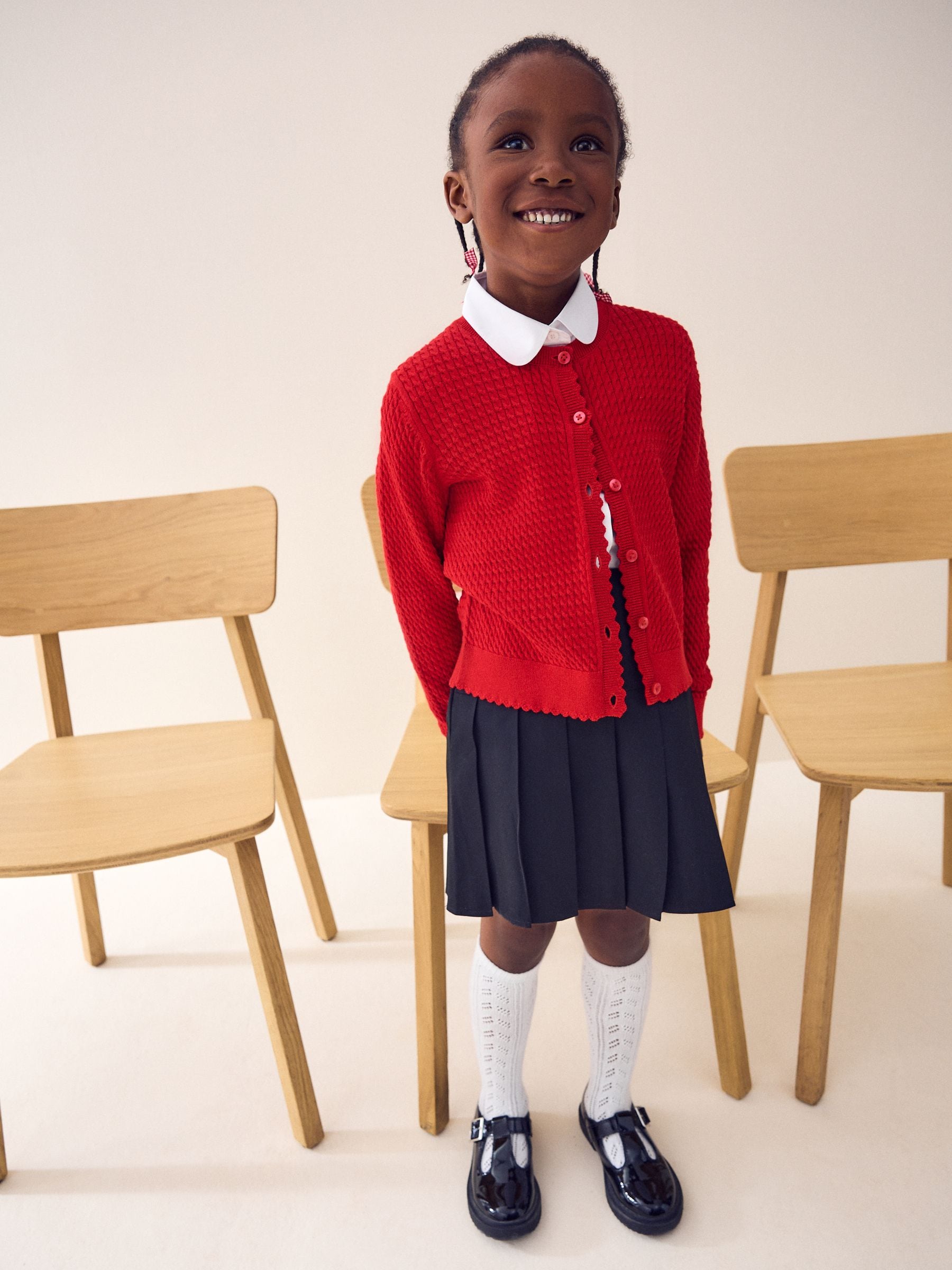 Red Cotton Rich Cable Knit School Cardigan (3-16yrs)