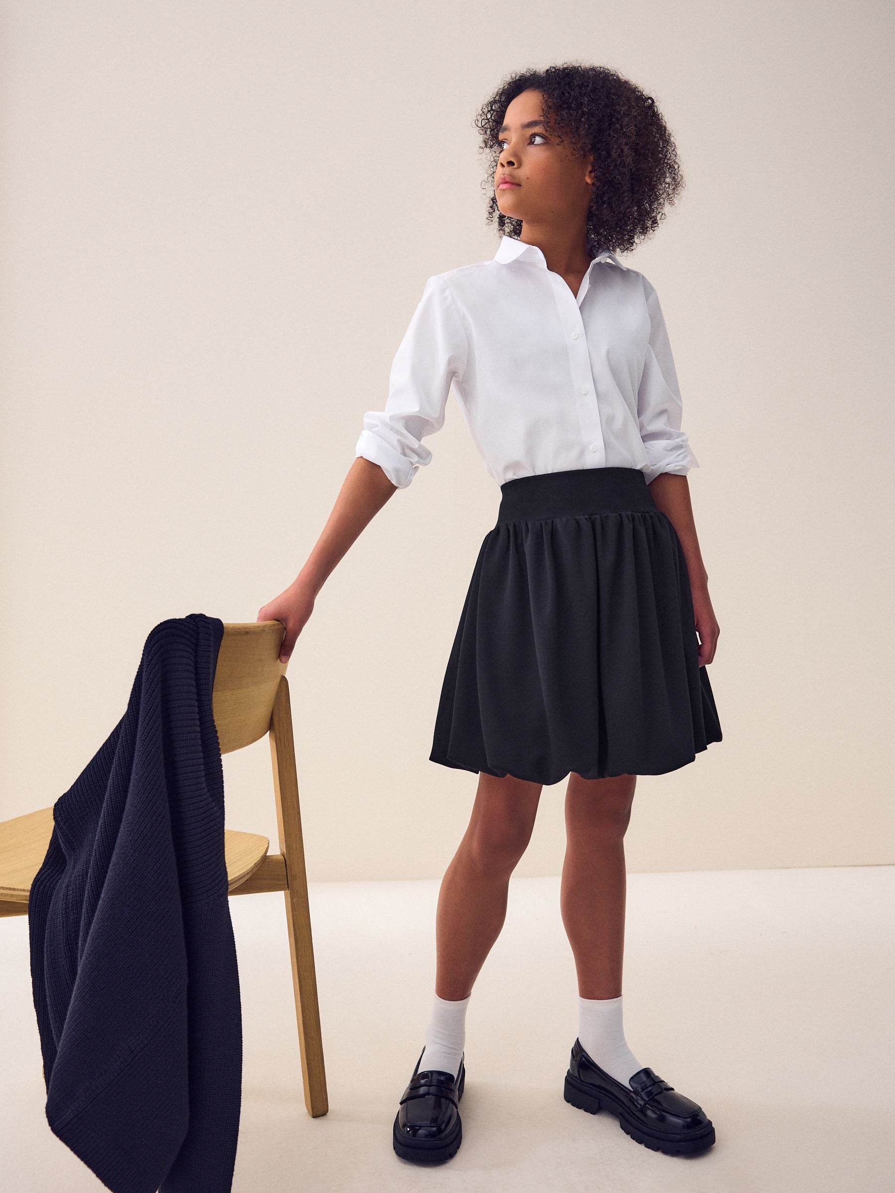 Black Pull-On Jersey Stretch Bubble Hem Skirt (3-17yrs)
