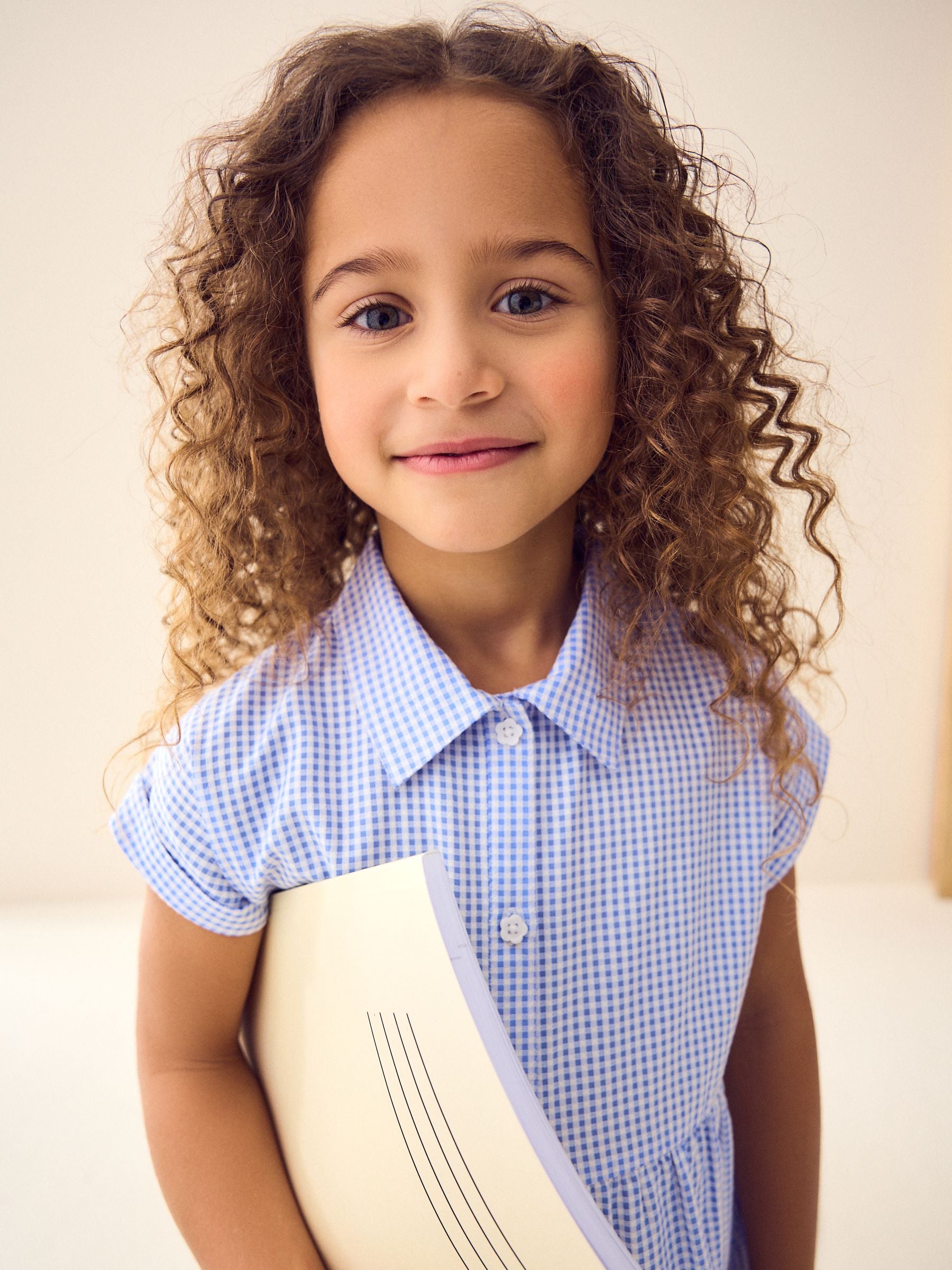 Blue Cotton Rich School Gingham Tiered Shirt Collar Dress (3-14yrs)
