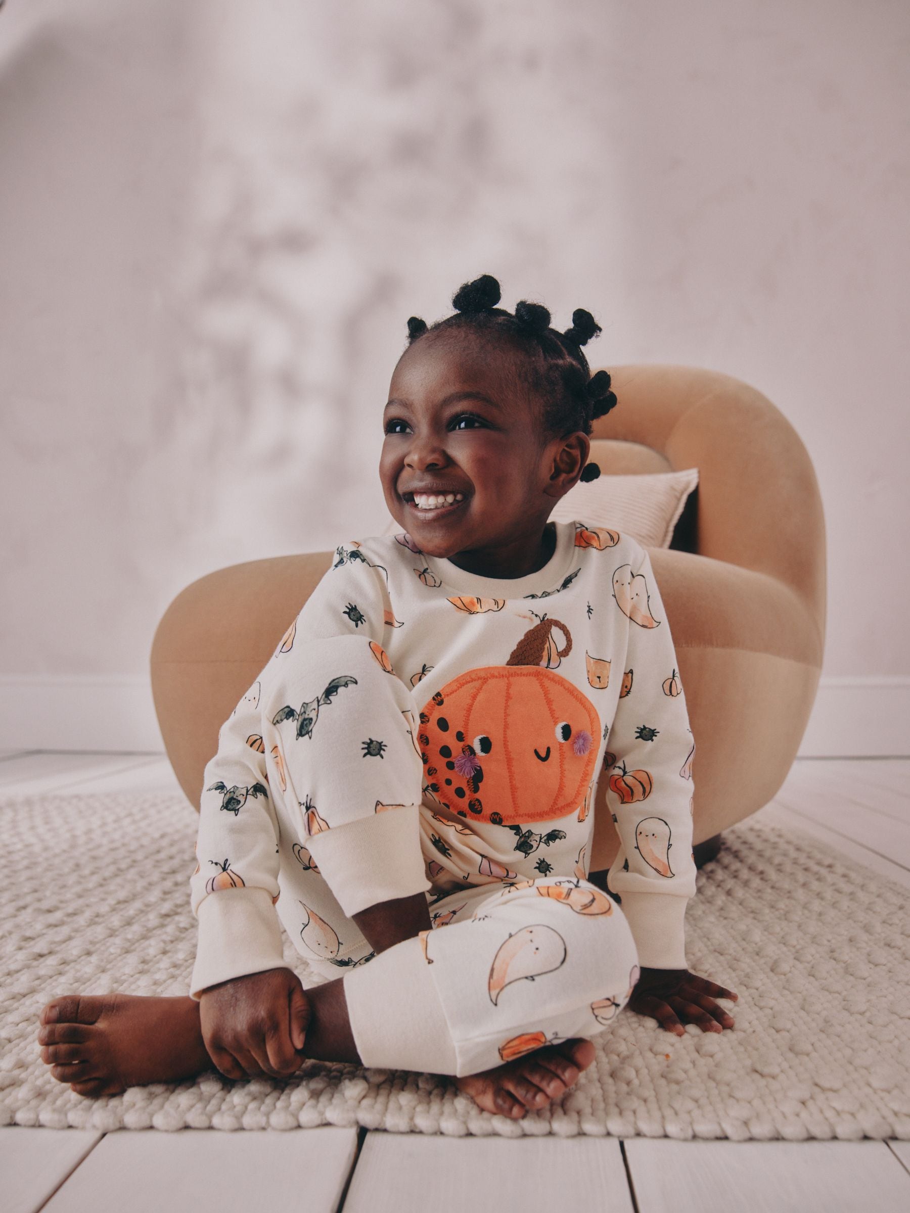 Ecru White Pumpkin Print Halloween Snuggle Pyjamas (9mths-12yrs)