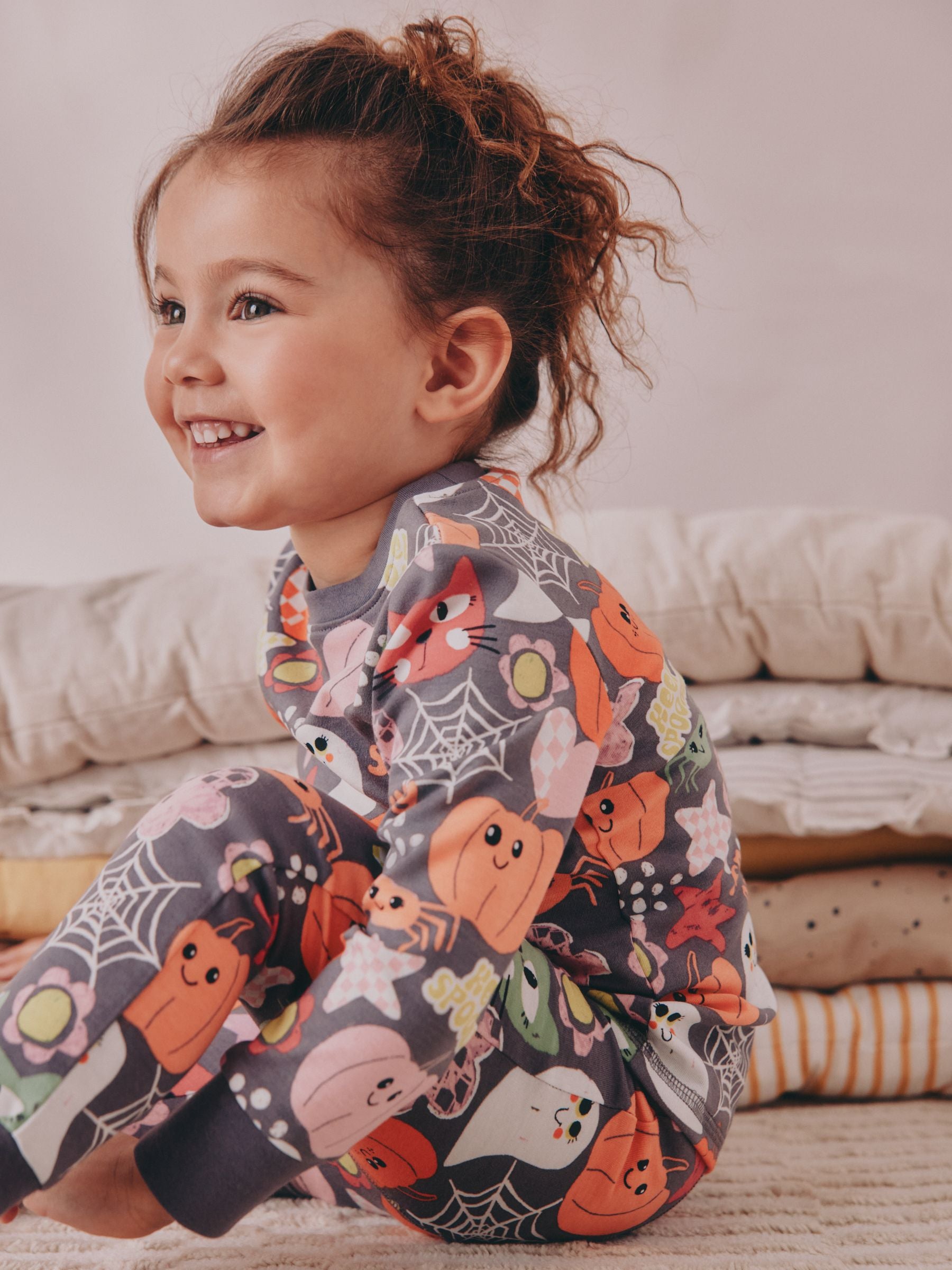 Grey Ghost & Pumpkin Print Halloween Snuggle Pyjamas (9mths-12yrs)
