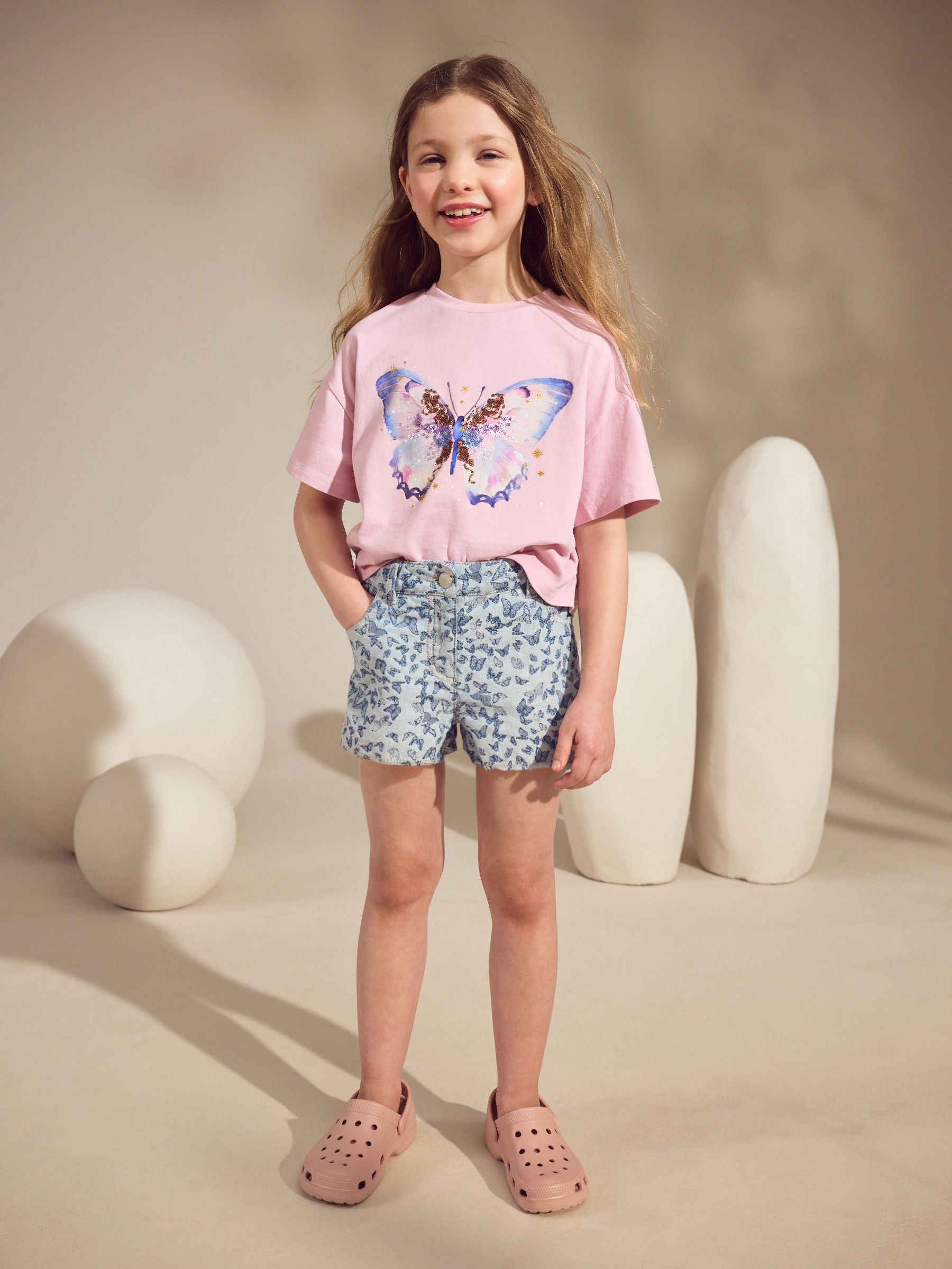 Butterfly Denim Regular Length Frayed Edge Denim Shorts (3-16yrs)