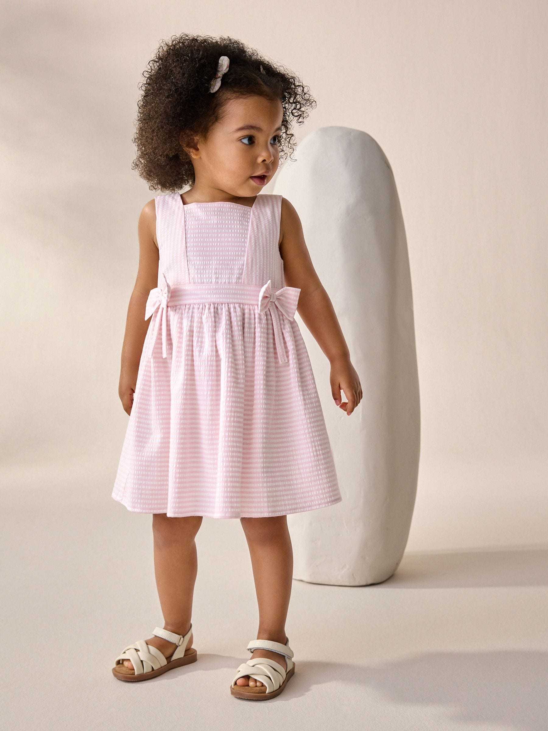 Pink/White Stripe Bow Detail Prom Dress (3mths-8yrs)