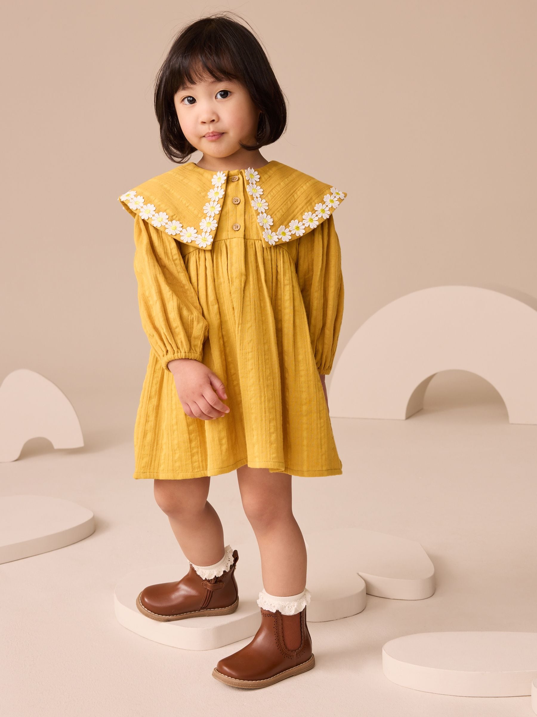 Ochre Yellow Daisy Collar Dress (3mths-8yrs)