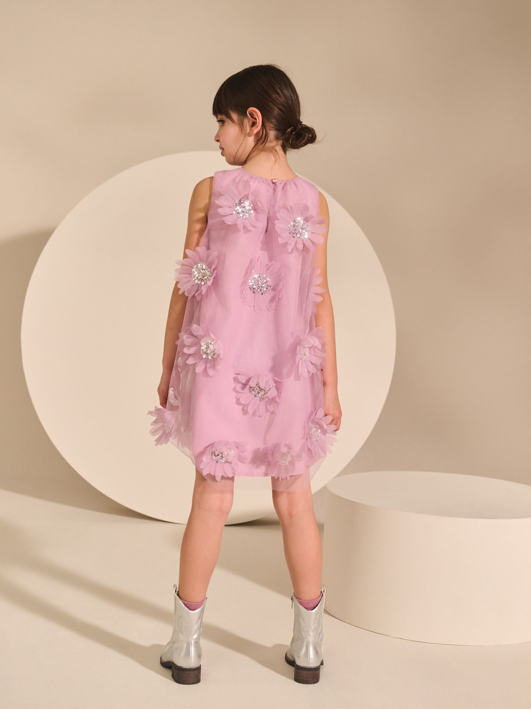 Lilac Purple 3D Floral Print Occasion Dress (3-16yrs)