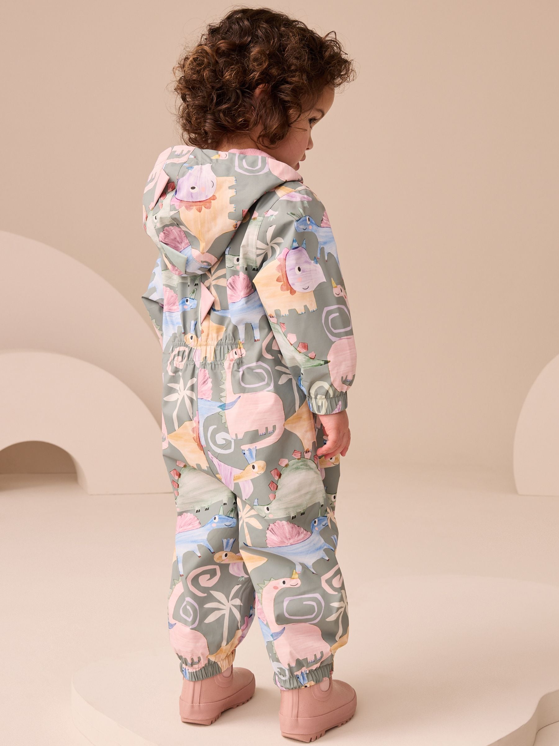 Khaki Dino Character Waterproof Printed Puddlesuit (3mths-7yrs)