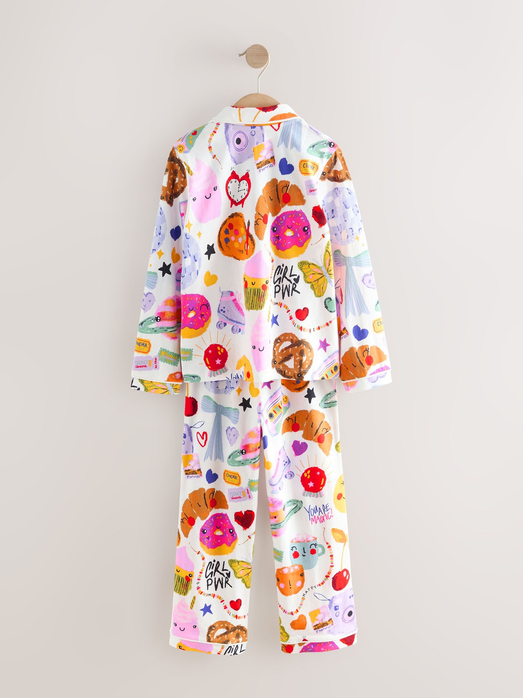 Ecru White Food Print Button Through Pyjamas (3-16yrs)