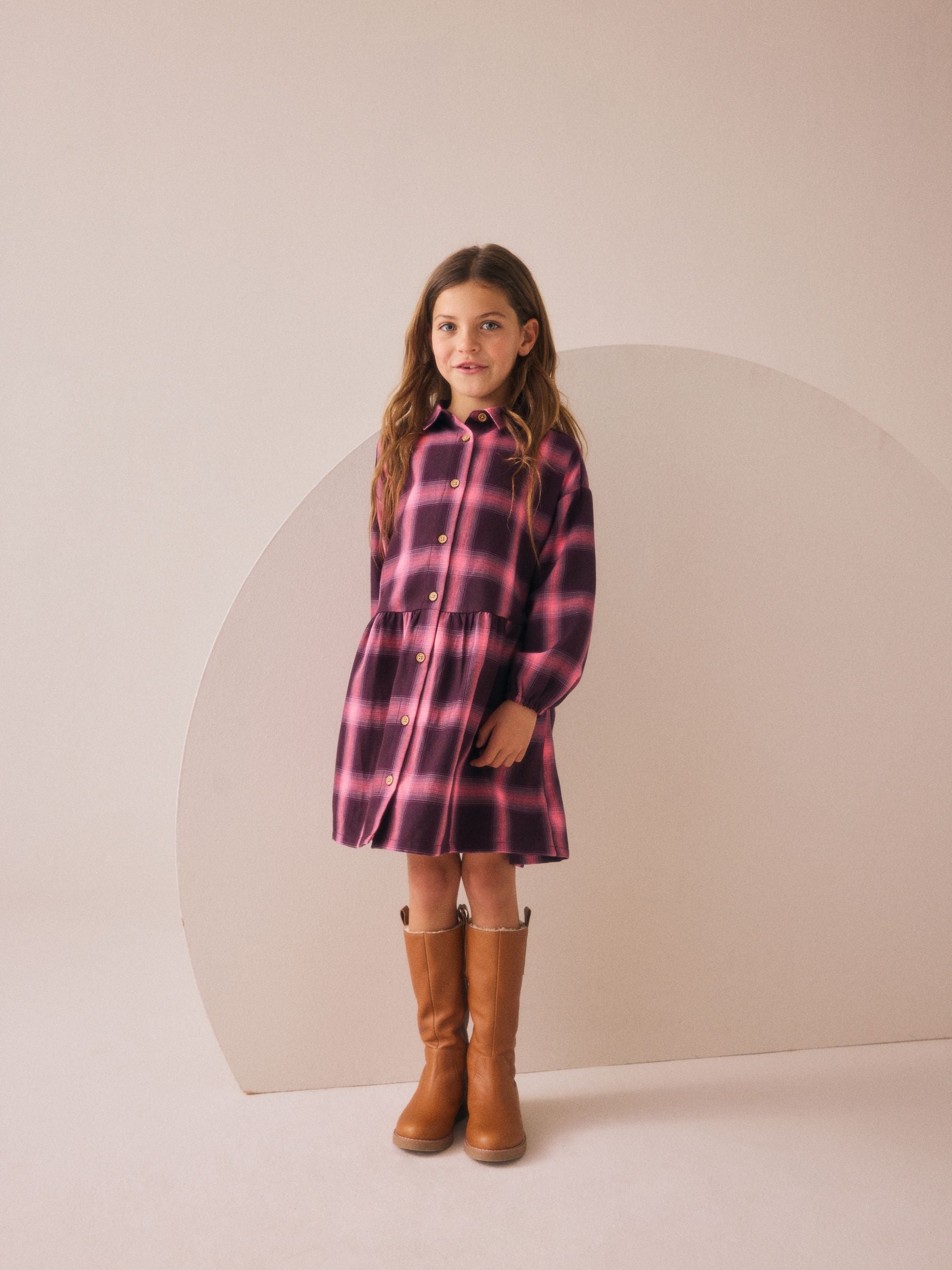 Berry Pink Check Shirt Dress (3-16yrs)