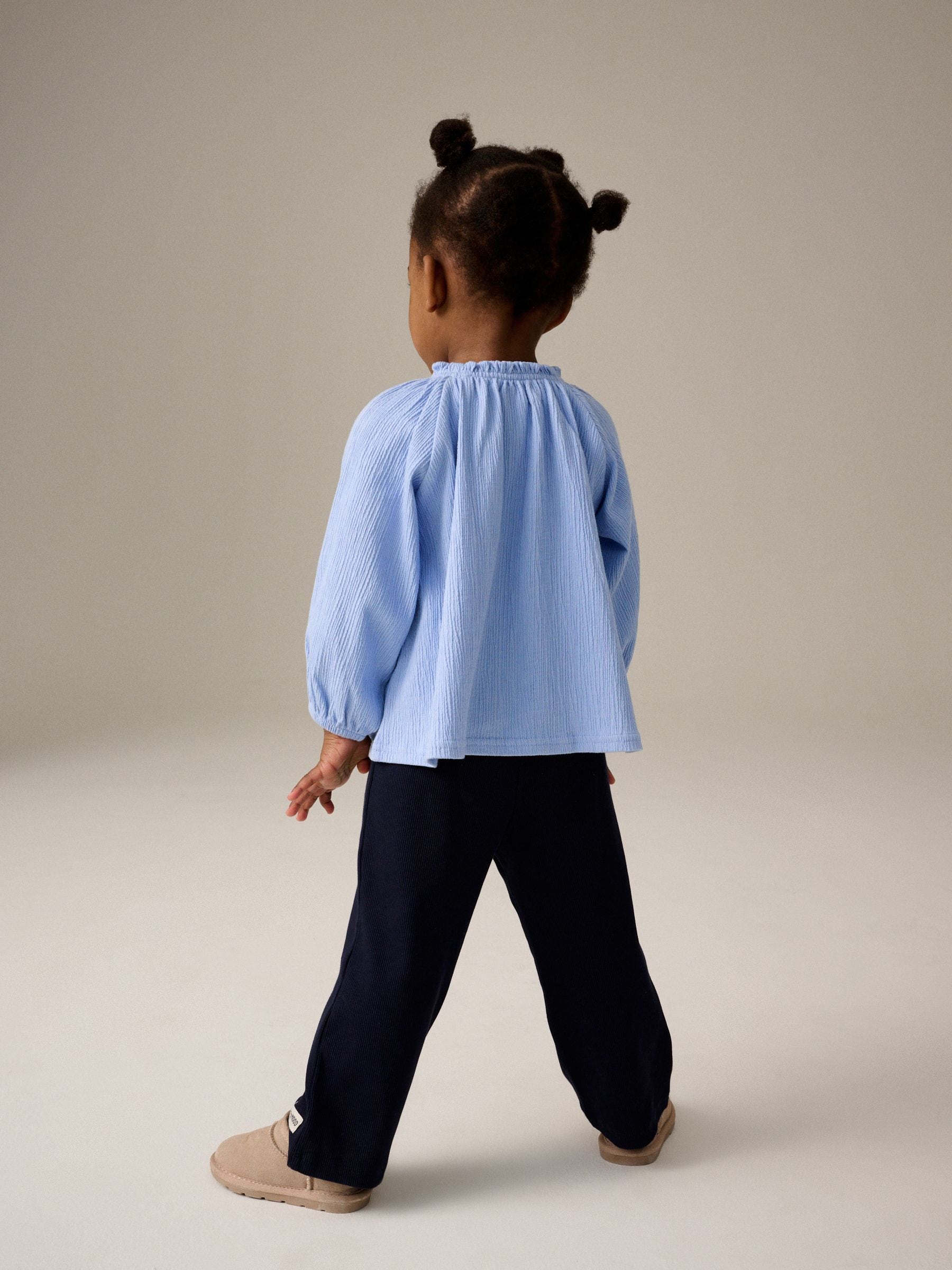 Blue Long Sleeve Gathered Neck Blouse (3mths-7yrs)
