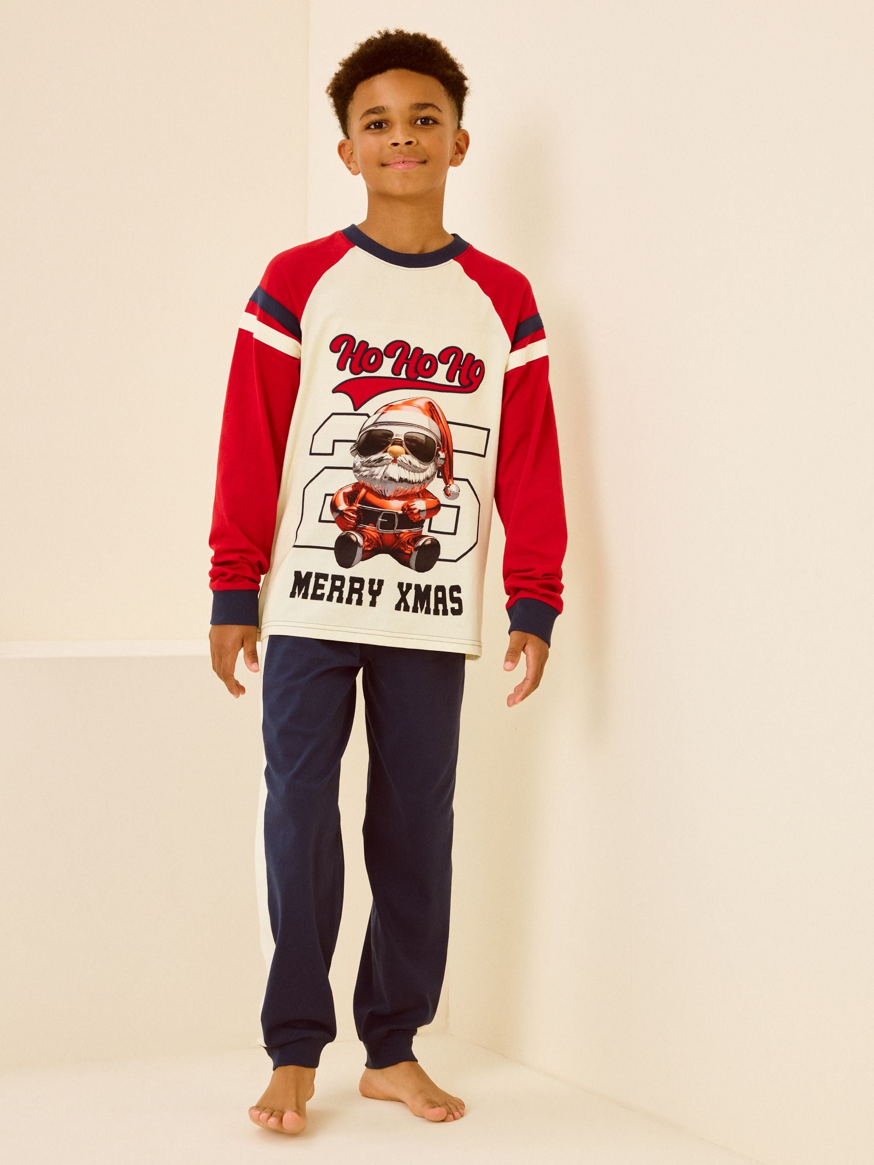 Red/Navy Single Long Sleeve 100% Cotton Pyjamas (3-16yrs) (3-16yrs)