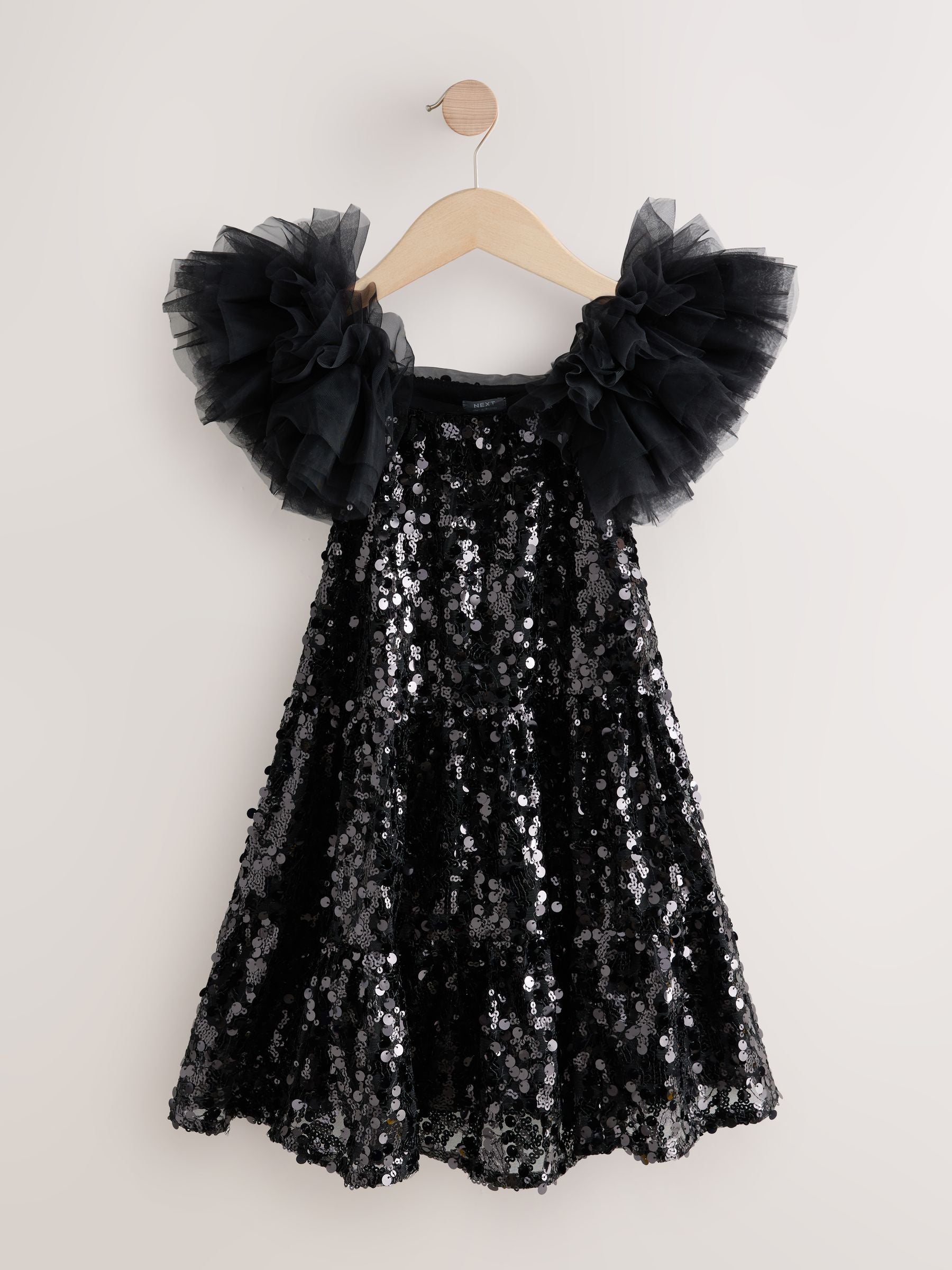 Black Puff Sleeve Sequin Party Dress (3-14yrs)