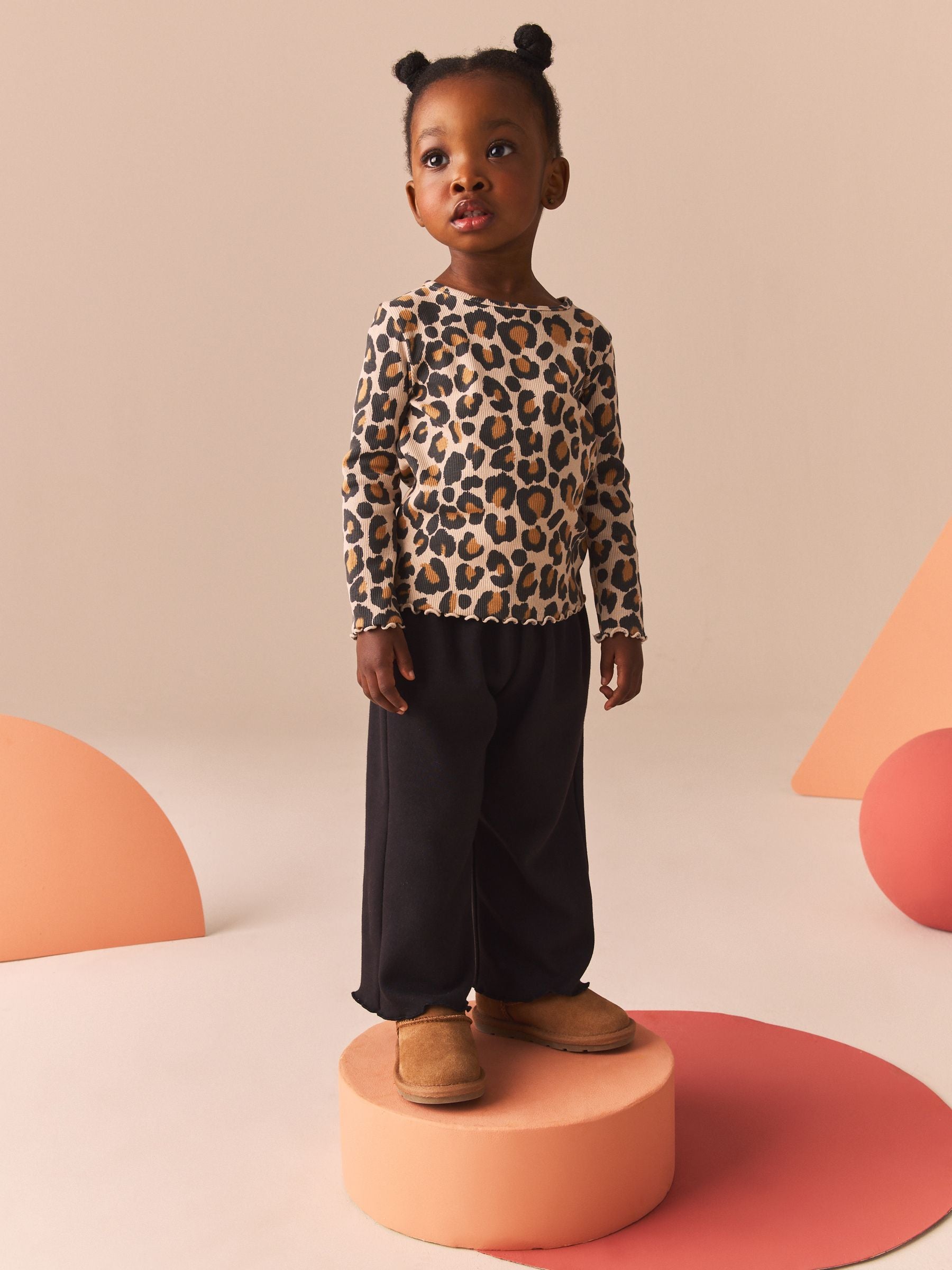 Animal Leopard Print T-Shirt Cotton Rich Long Sleeve Rib T-Shirt (3mths-7yrs)