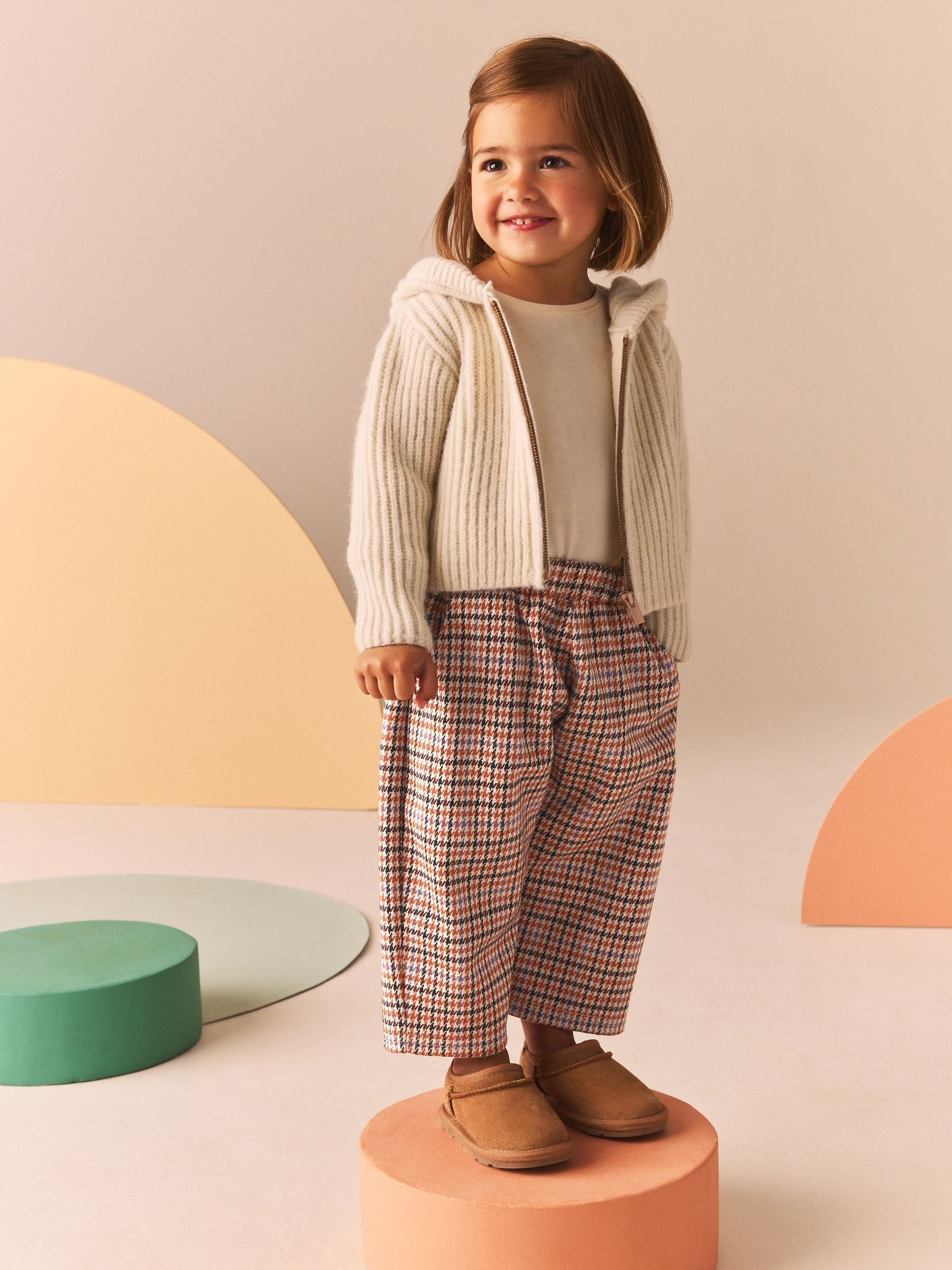 Neutral Check Textured Barrel Leg Trousers (3mths-7yrs)