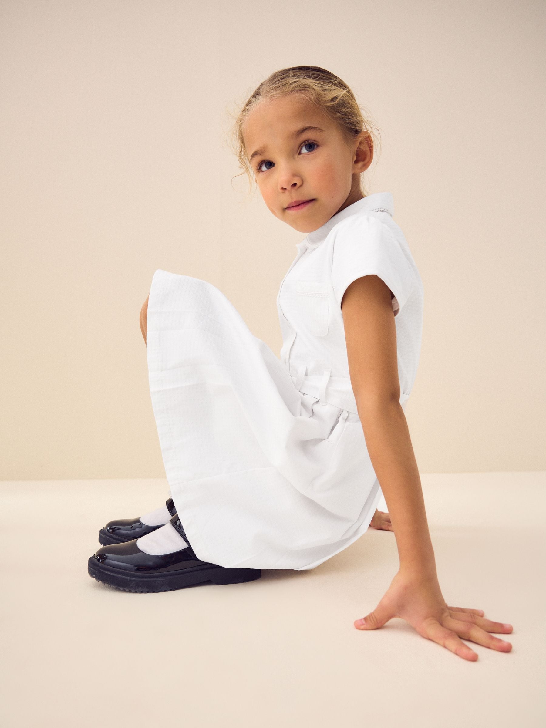 White Gingham Cotton Rich Belted School Dress with Scrunchie (3-14yrs)