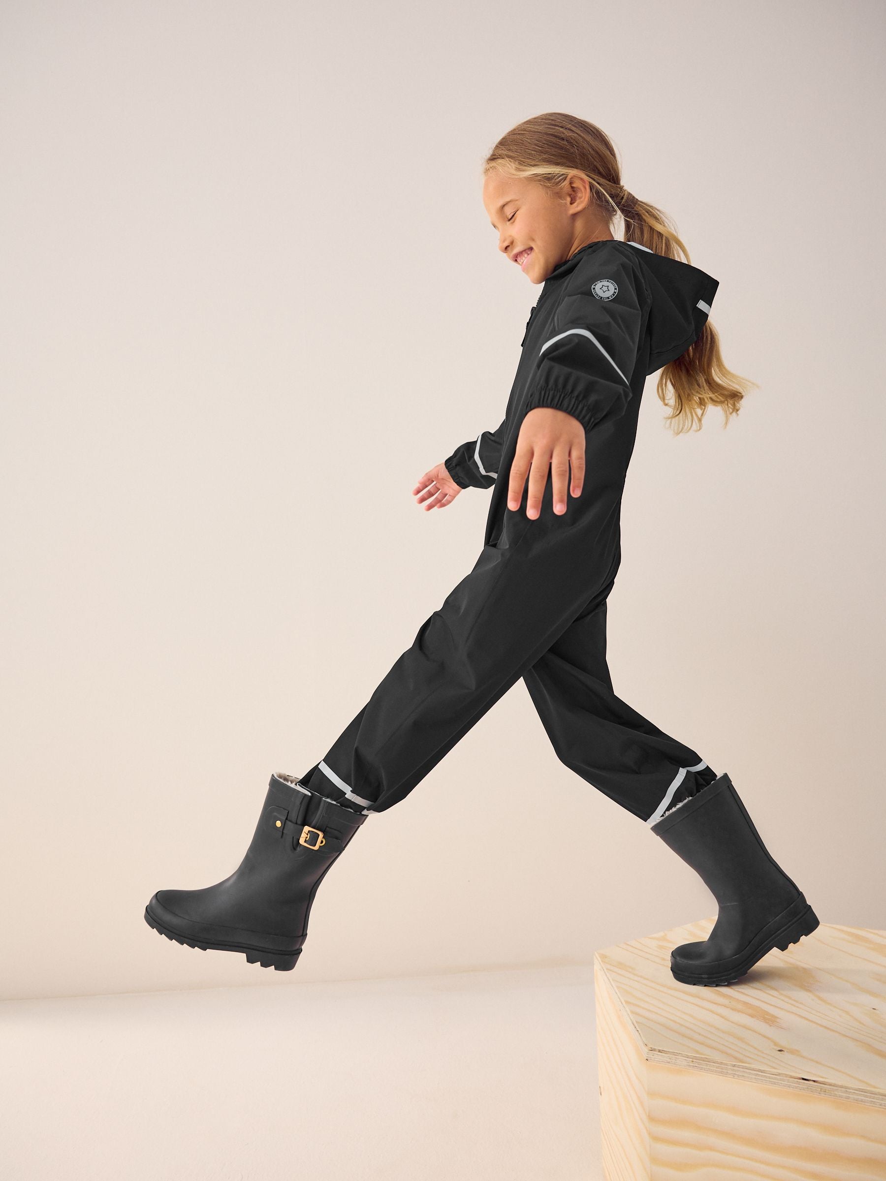 Black Zip Hooded Waterproof Puddlesuit (12mths-10yrs)