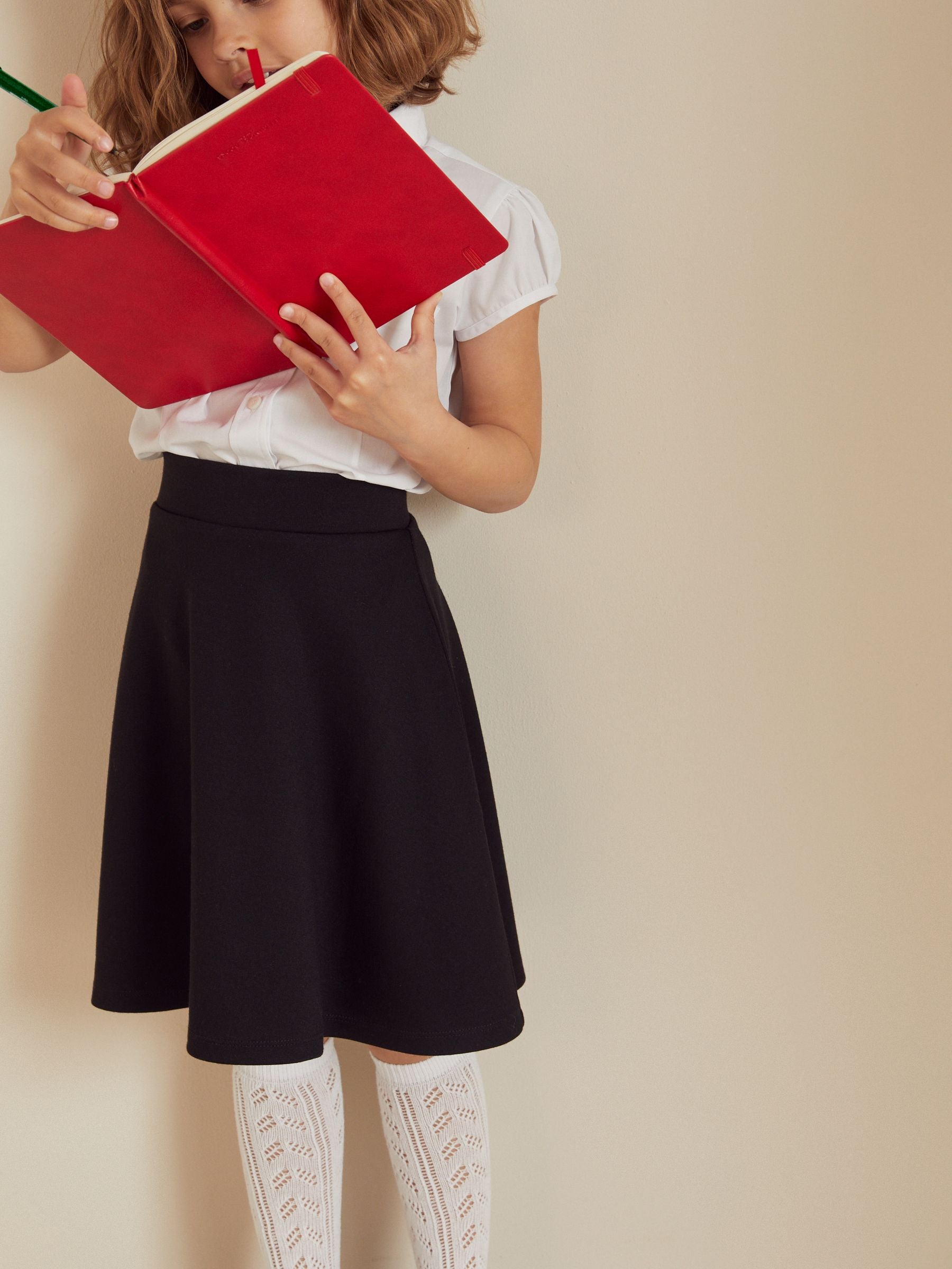 Black Longer Length Pull-On Jersey Stretch School Skater Skirt (3-17yrs)