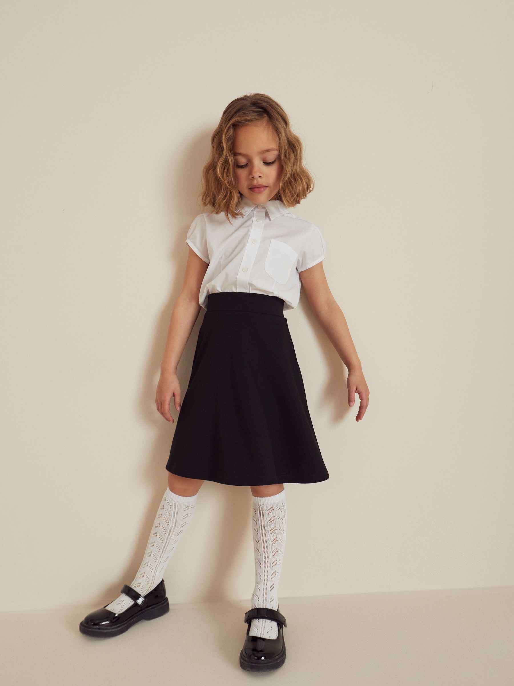 Black Longer Length Pull-On Jersey Stretch School Skater Skirt (3-17yrs)