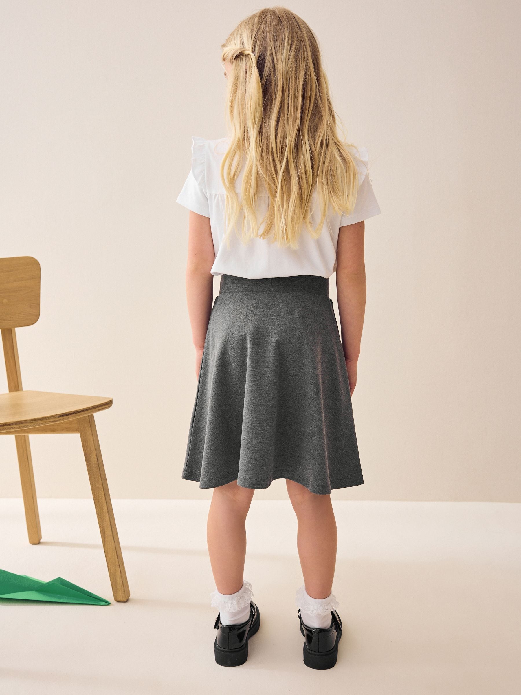 Grey Longer Length Pull-On Jersey Stretch School Skater Skirt (3-17yrs)