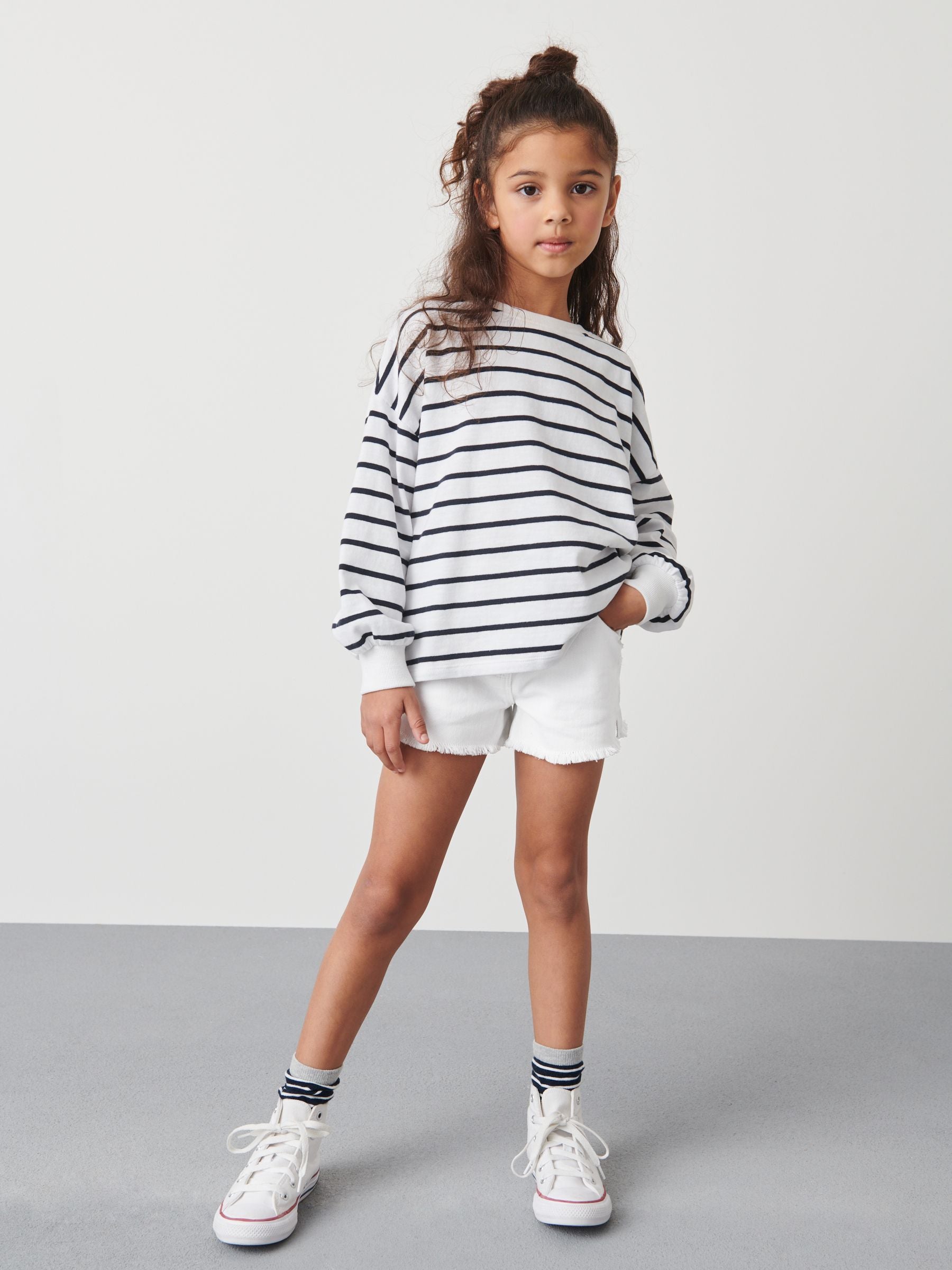 White Regular Length Frayed Edge Denim Shorts (3-16yrs)