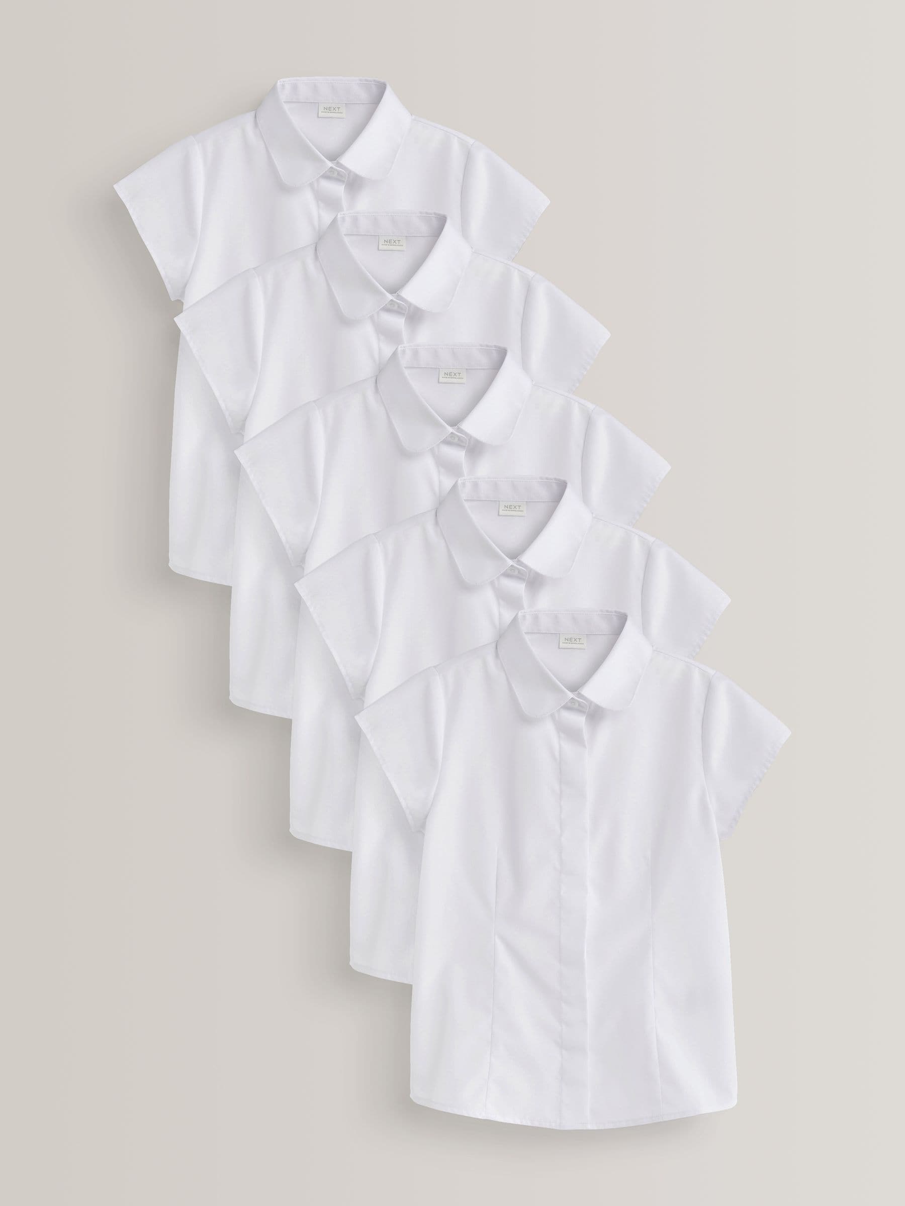 White 5 Pack Short Sleeve Fitted School Shirts (3-17yrs)