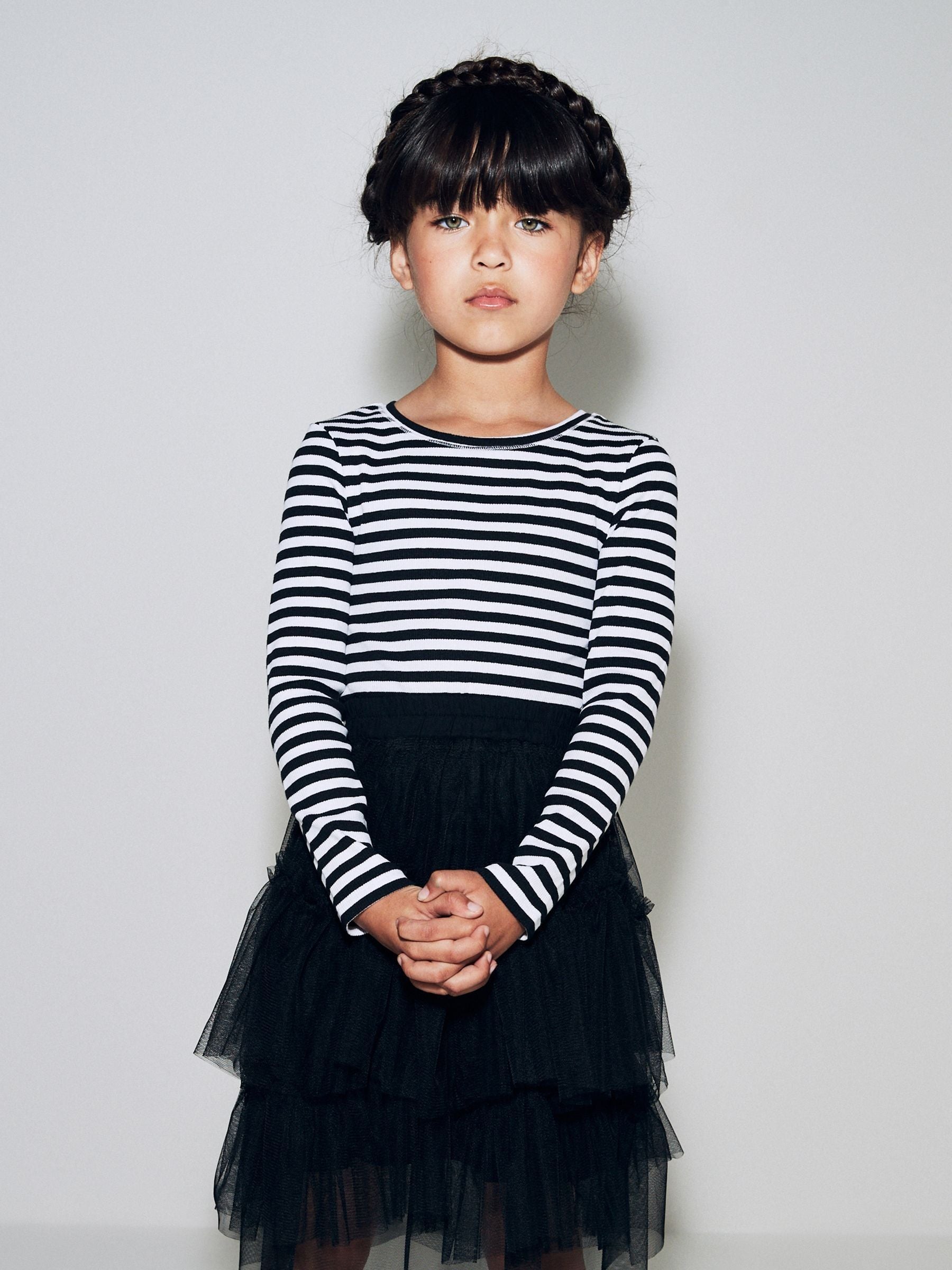 Black/White Stripe Long Sleeve Ribbed Top (3-16yrs)