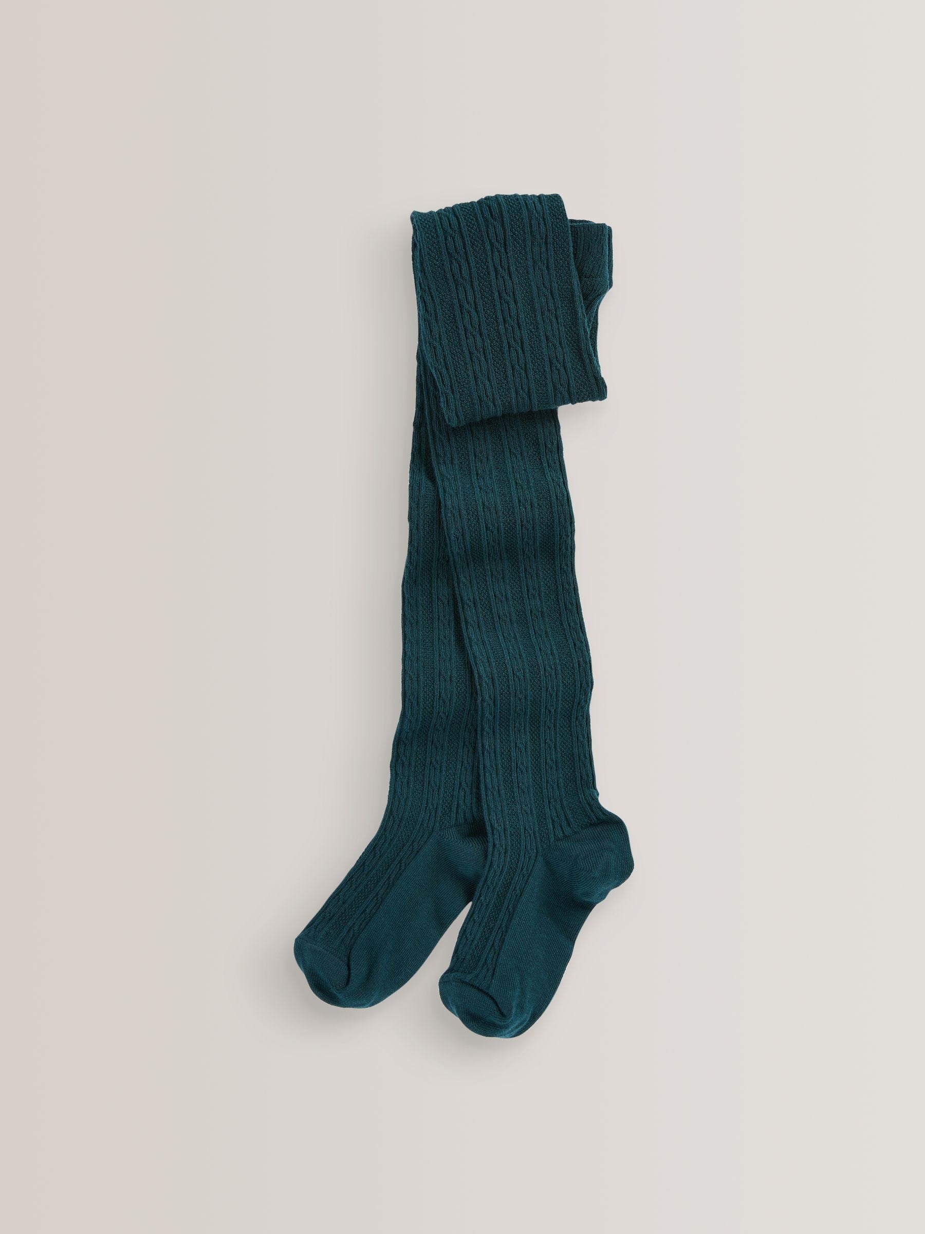 Forest Green Cotton Rich Cable Tights