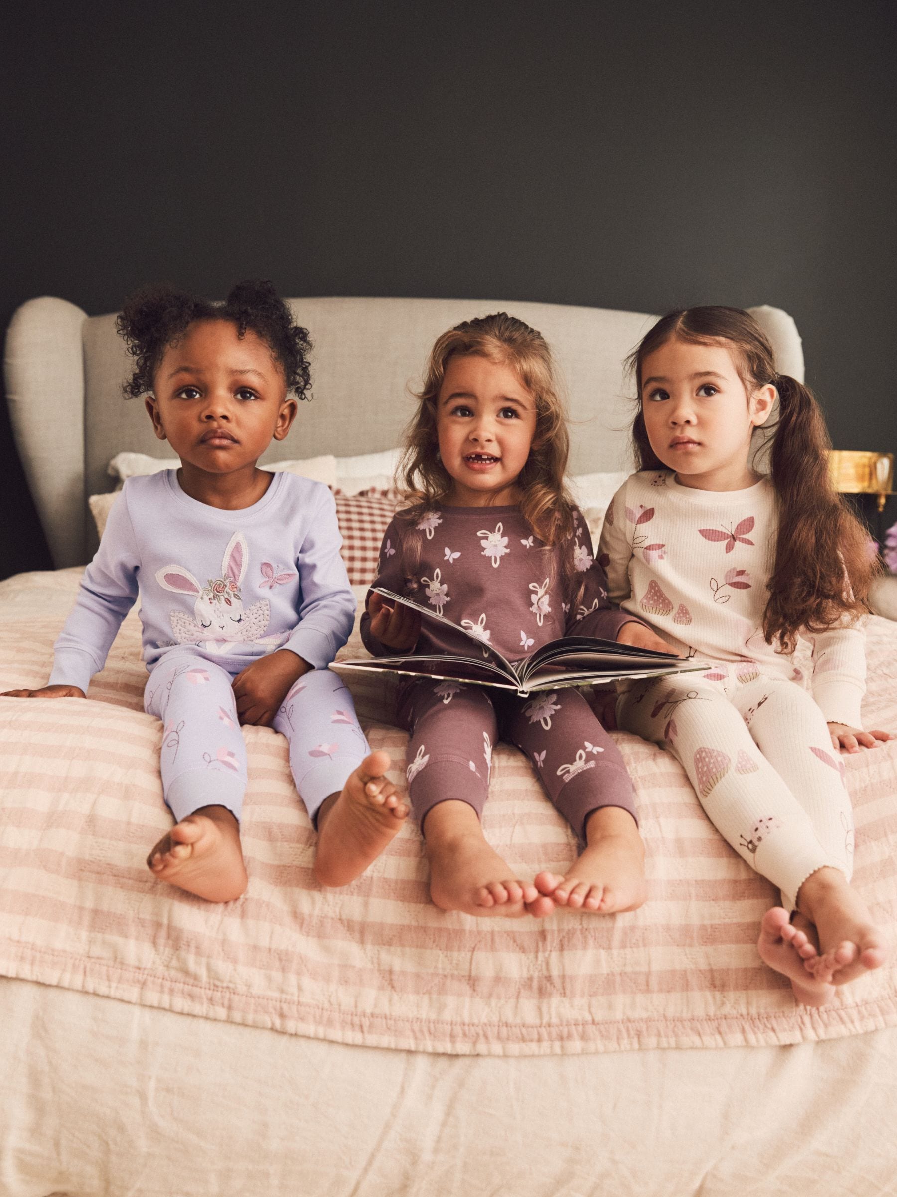 Purple/White Bunny Long Sleeve Printed Snuggle Pyjamas 3 Pack (9mths-8yrs)