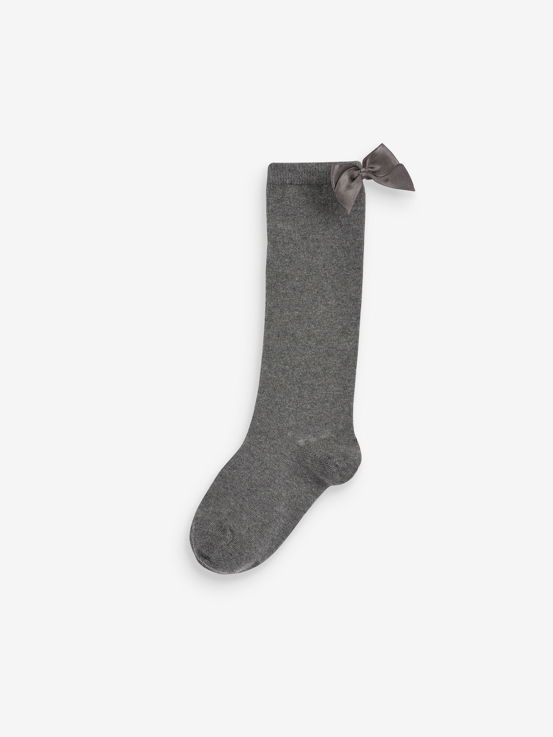 Grey 2 Pack Cotton Rich Bow Knee High Socks