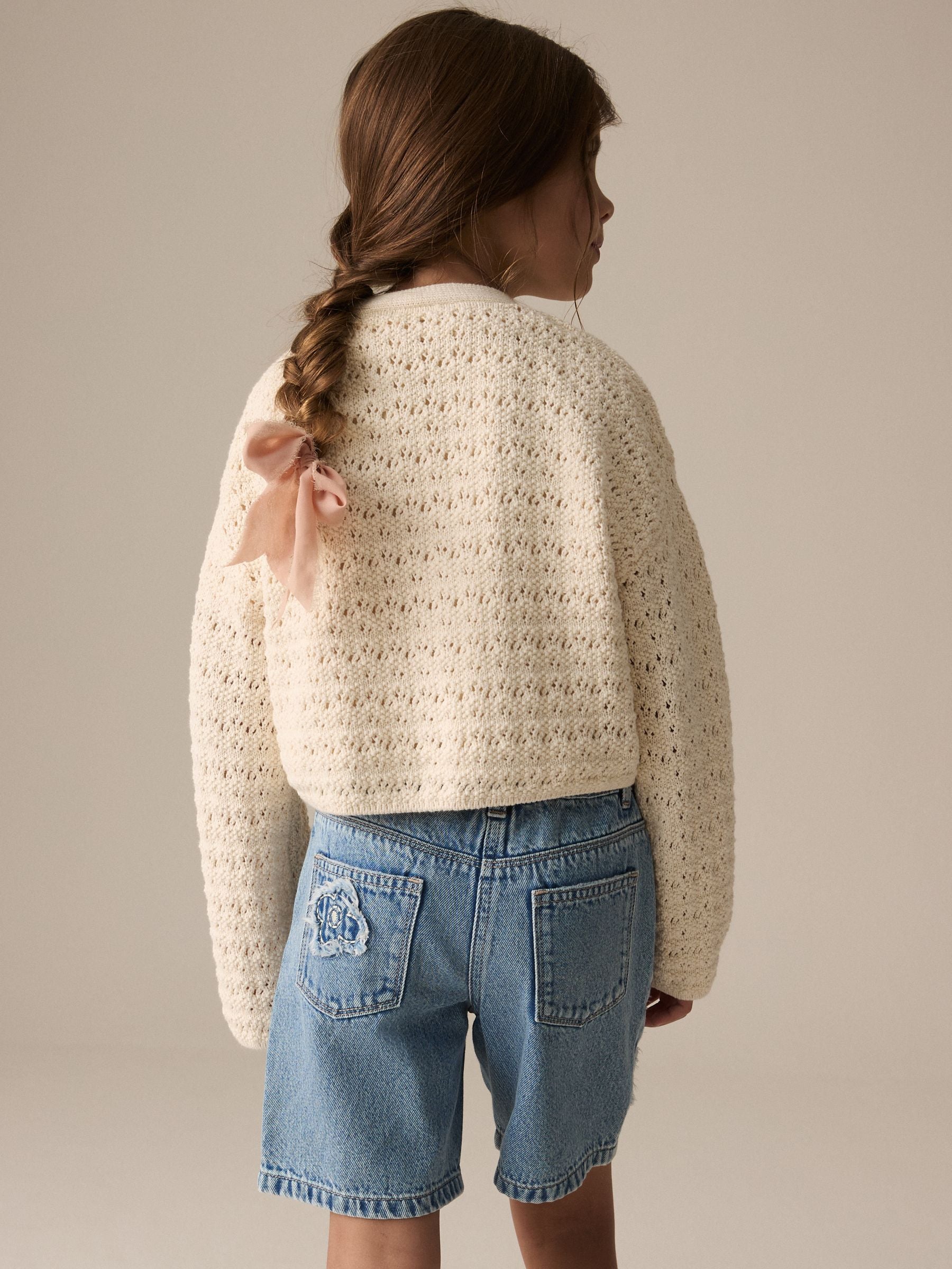 Ecru Knitted V-Neck Cardigan (3-16yrs)