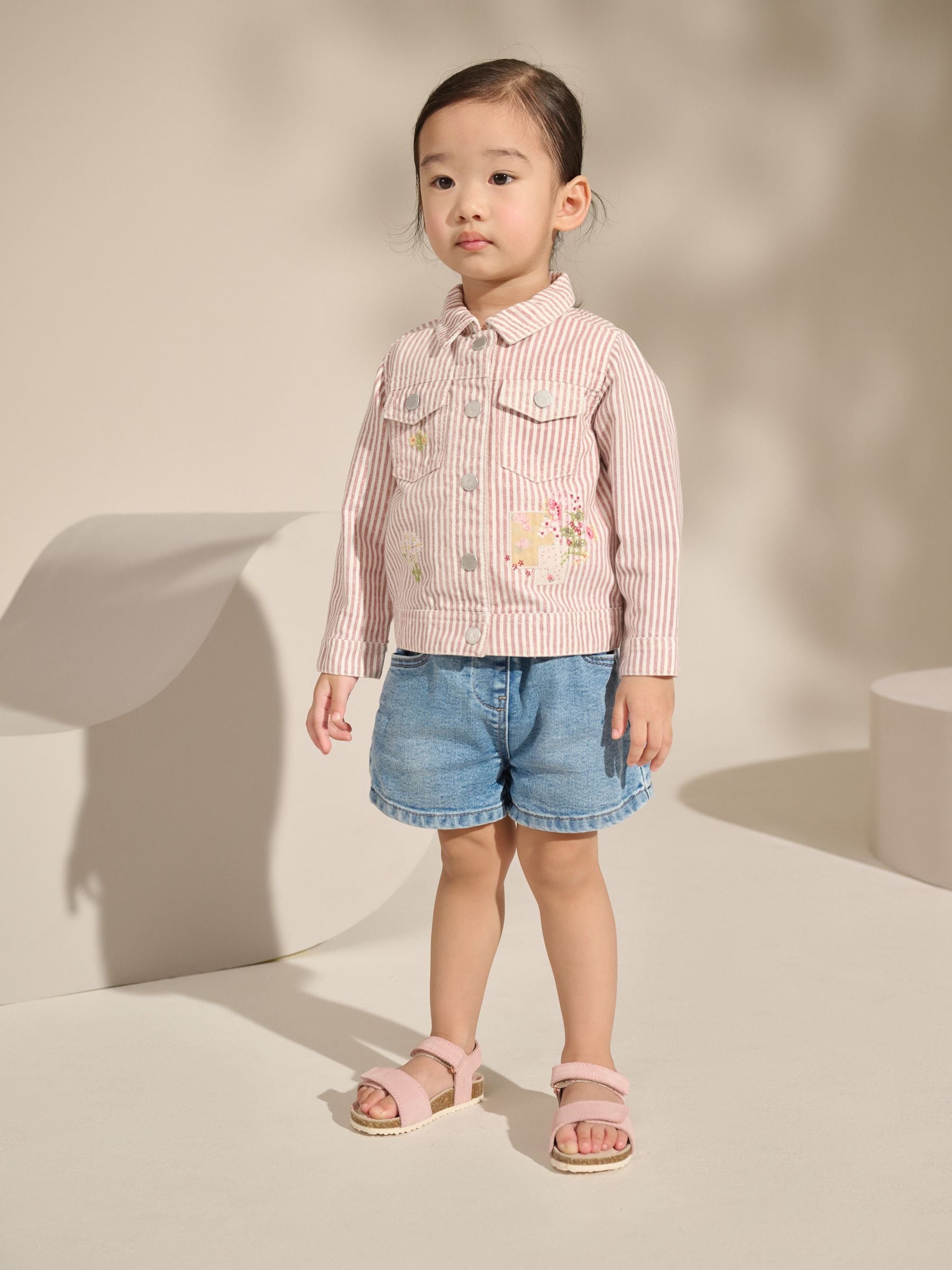 Pink 100% Cotton Stripe Emb Western Jacket (3mths-7yrs)